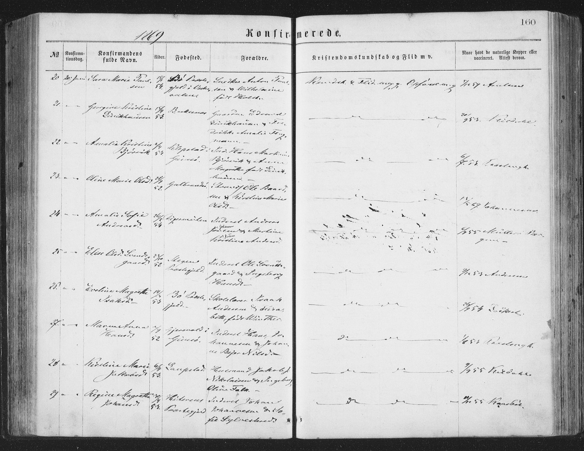 Ministerialprotokoller, klokkerbøker og fødselsregistre - Nordland, AV/SAT-A-1459/874/L1057: Parish register (official) no. 874A01, 1866-1877, p. 160