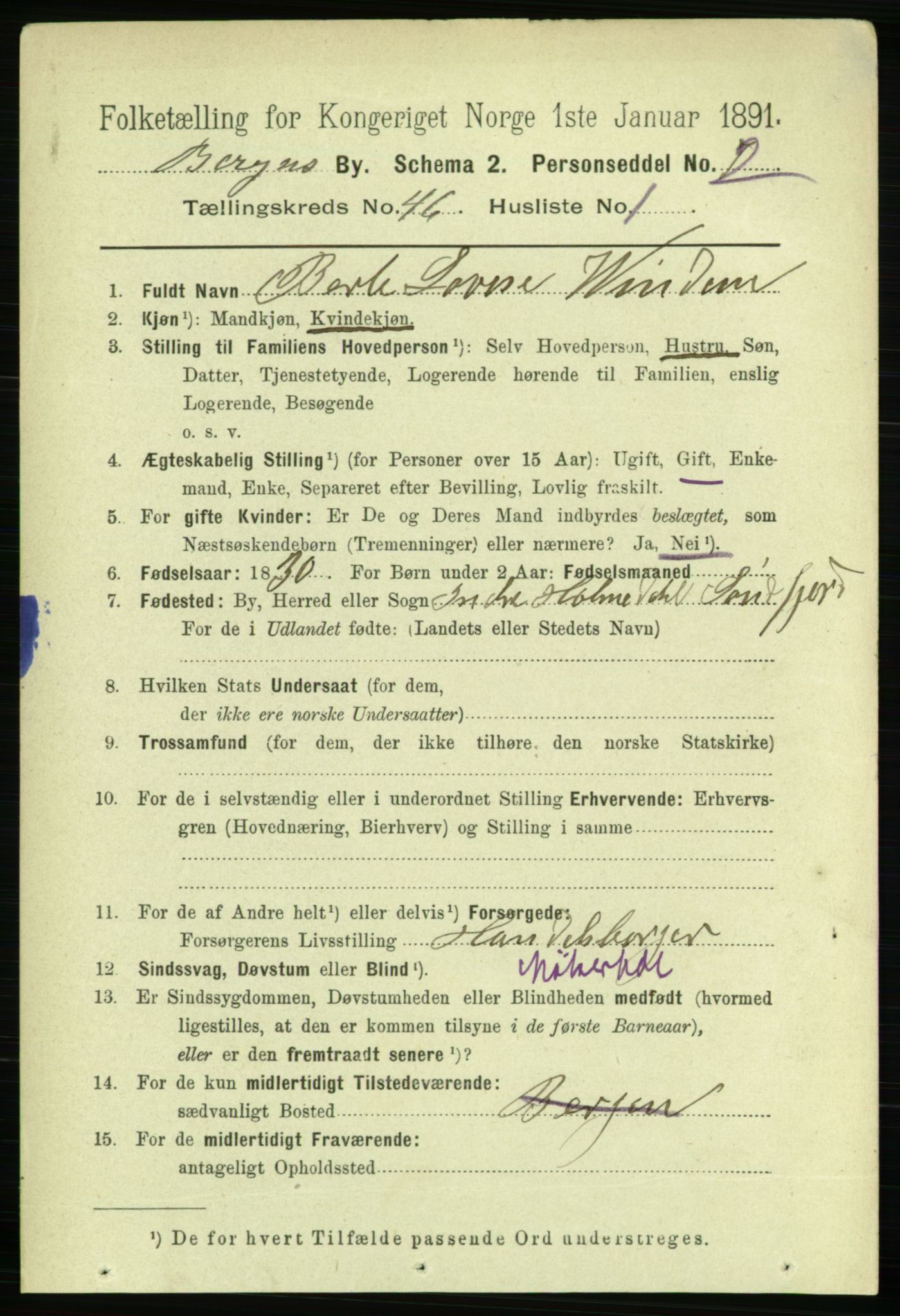 RA, 1891 Census for 1301 Bergen, 1891, p. 54239