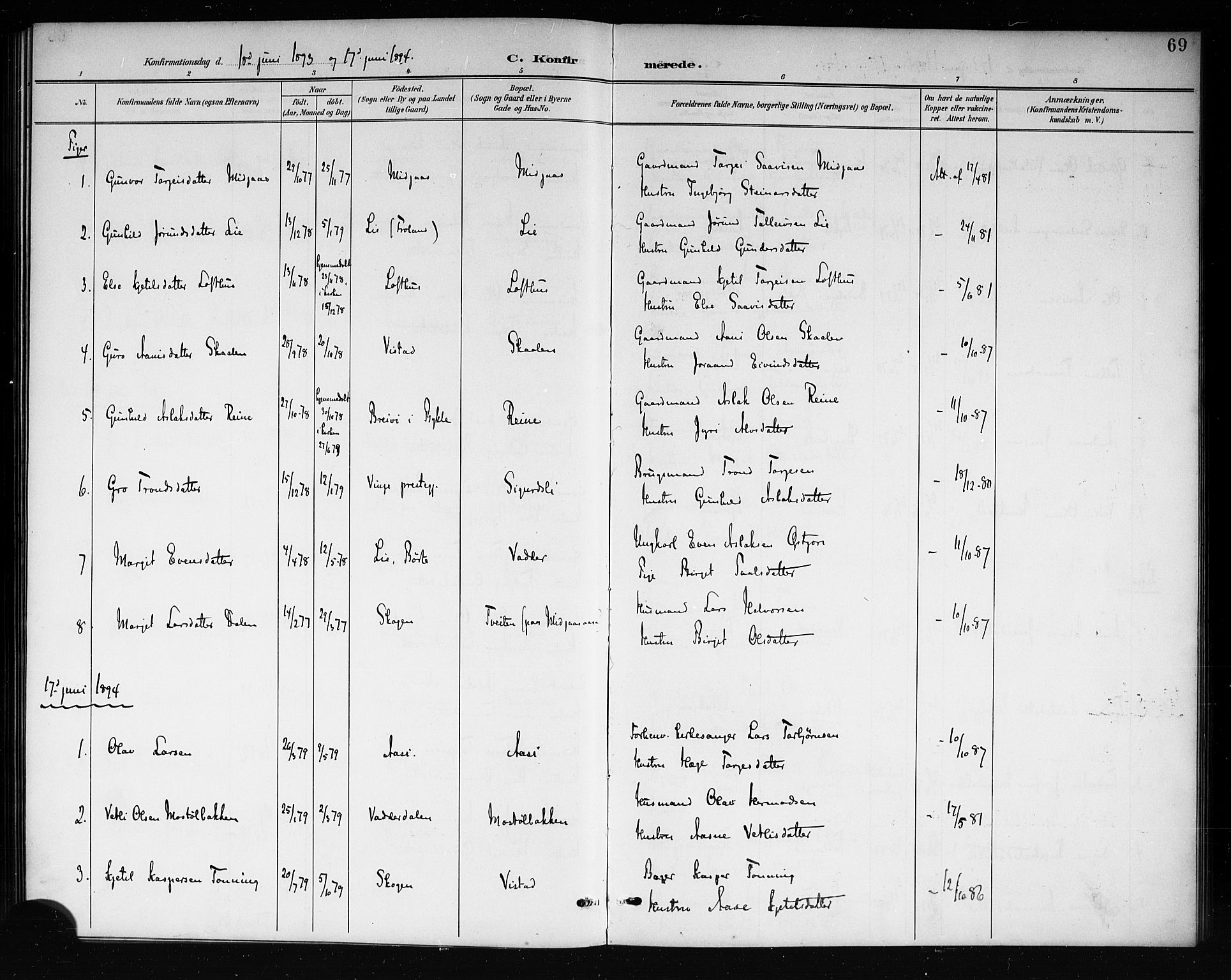 Mo kirkebøker, SAKO/A-286/G/Ga/L0002: Parish register (copy) no. I 2, 1892-1914, p. 69