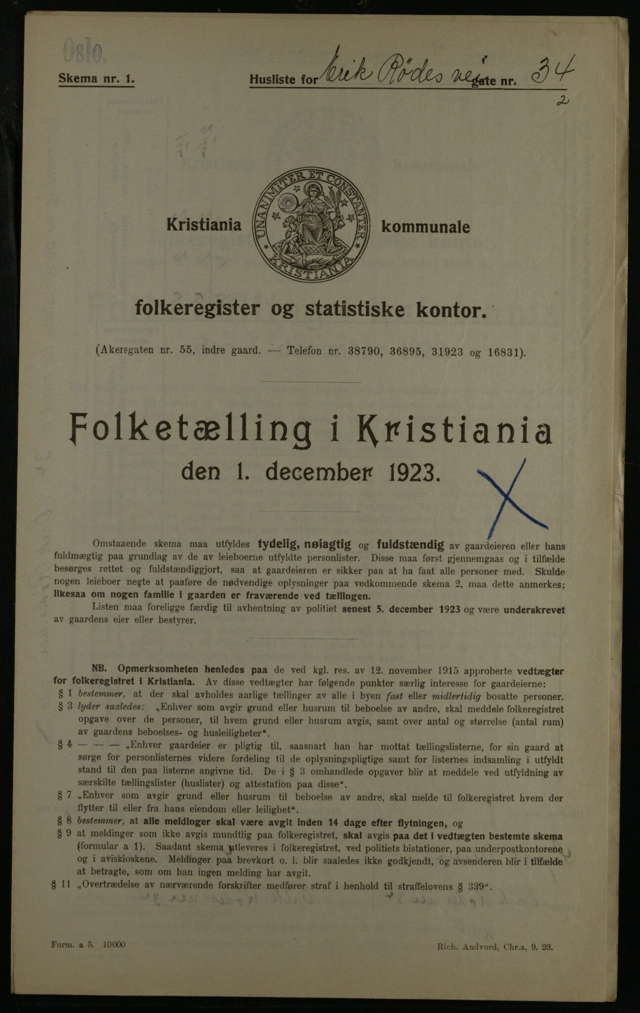 OBA, Municipal Census 1923 for Kristiania, 1923, p. 21853