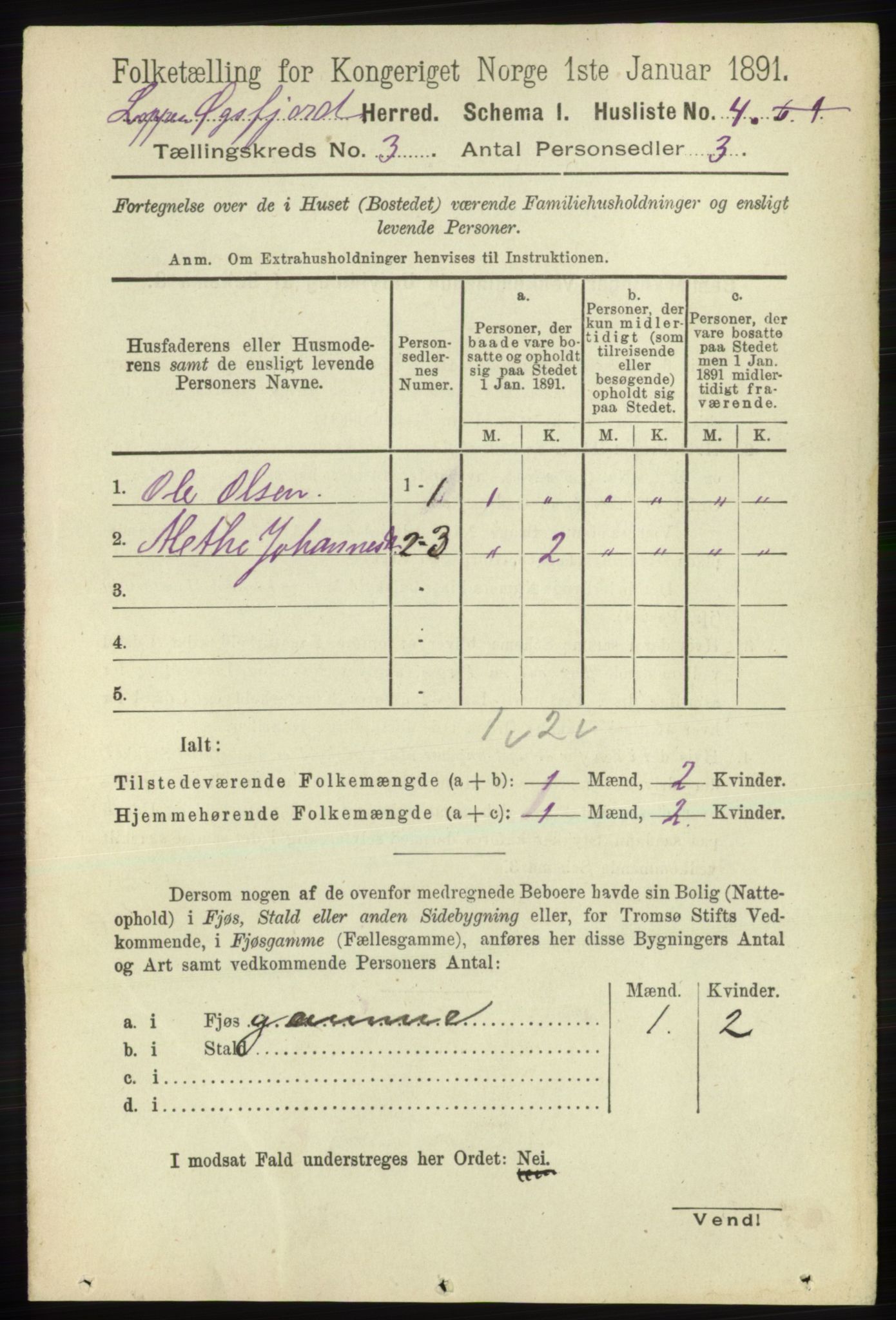 RA, 1891 census for 2014 Loppa, 1891, p. 652