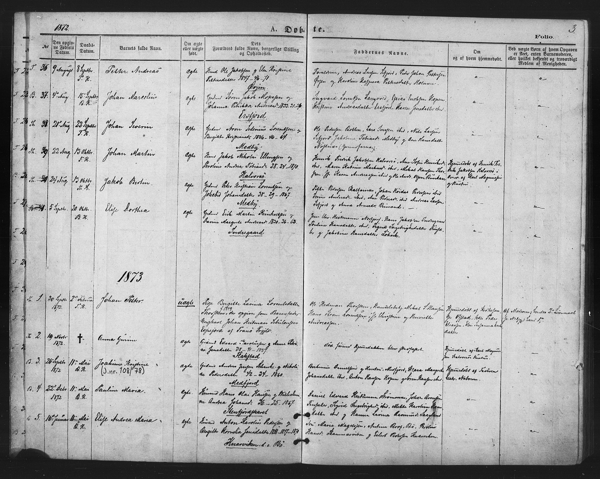 Berg sokneprestkontor, AV/SATØ-S-1318/G/Ga/Gaa/L0003kirke: Parish register (official) no. 3, 1872-1879, p. 3