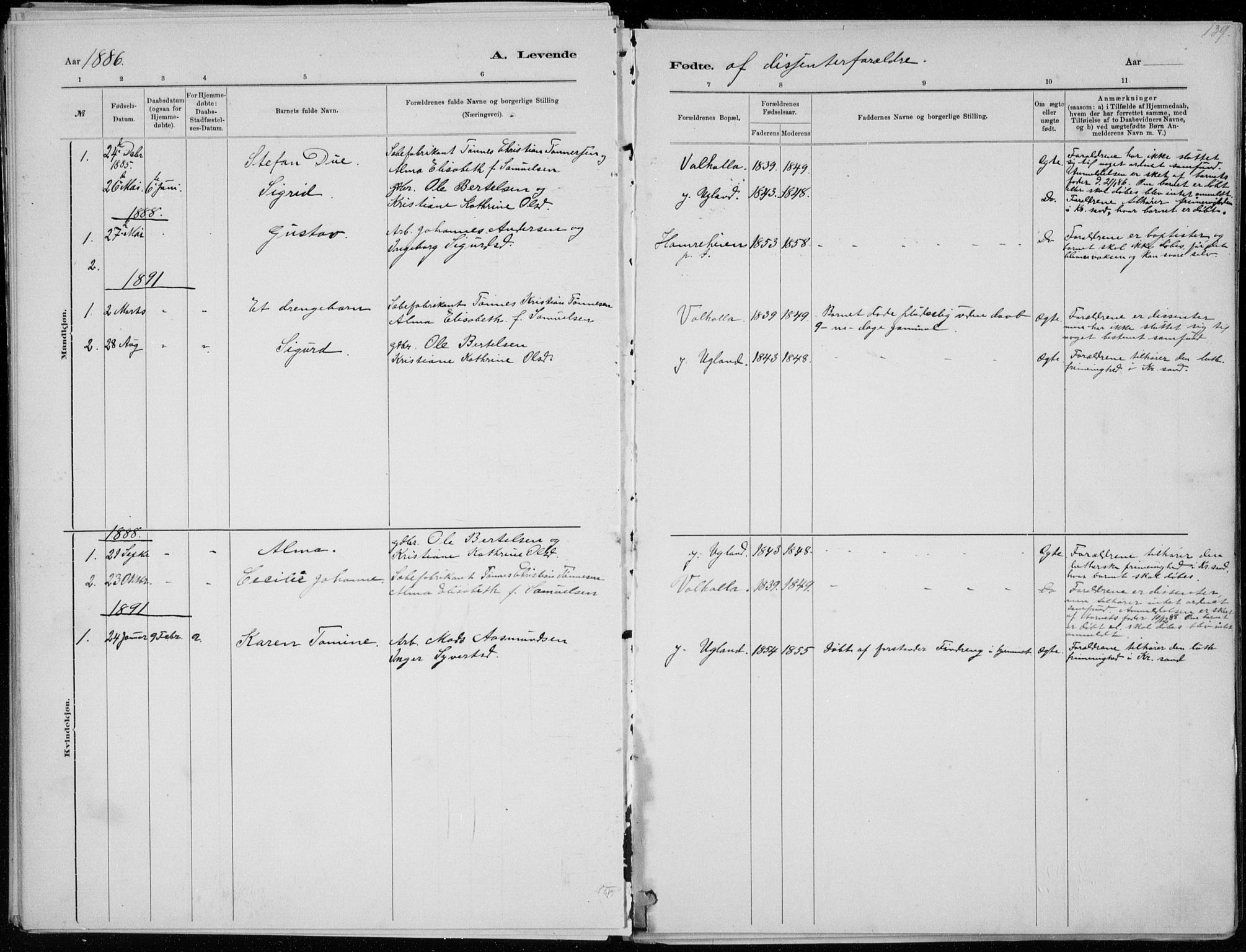 Oddernes sokneprestkontor, SAK/1111-0033/F/Fa/Faa/L0009: Parish register (official) no. A 9, 1884-1896, p. 139