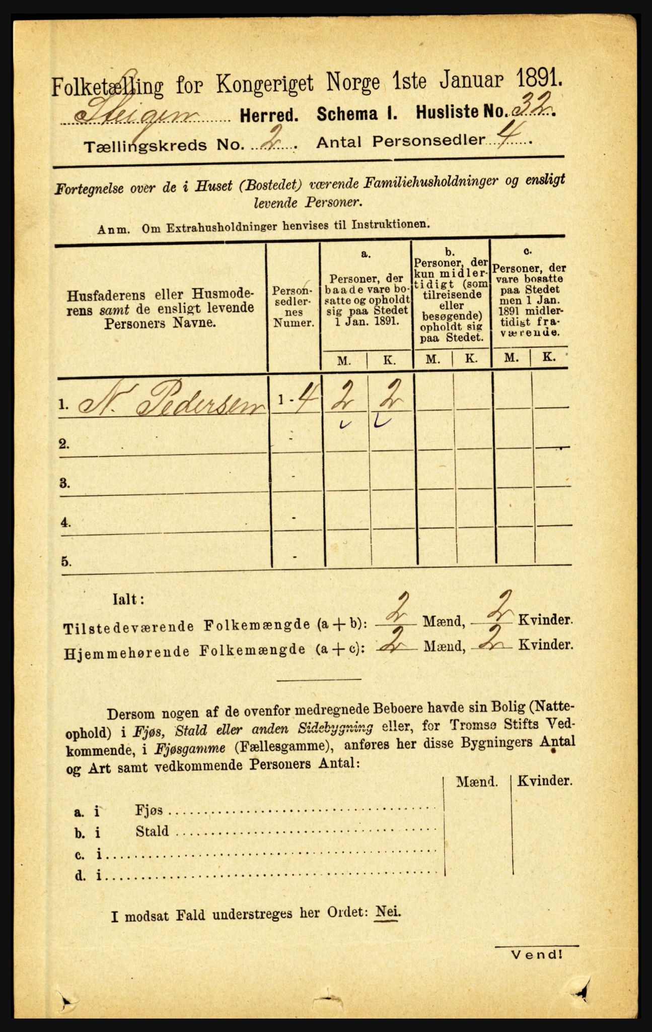 RA, 1891 census for 1848 Steigen, 1891, p. 645