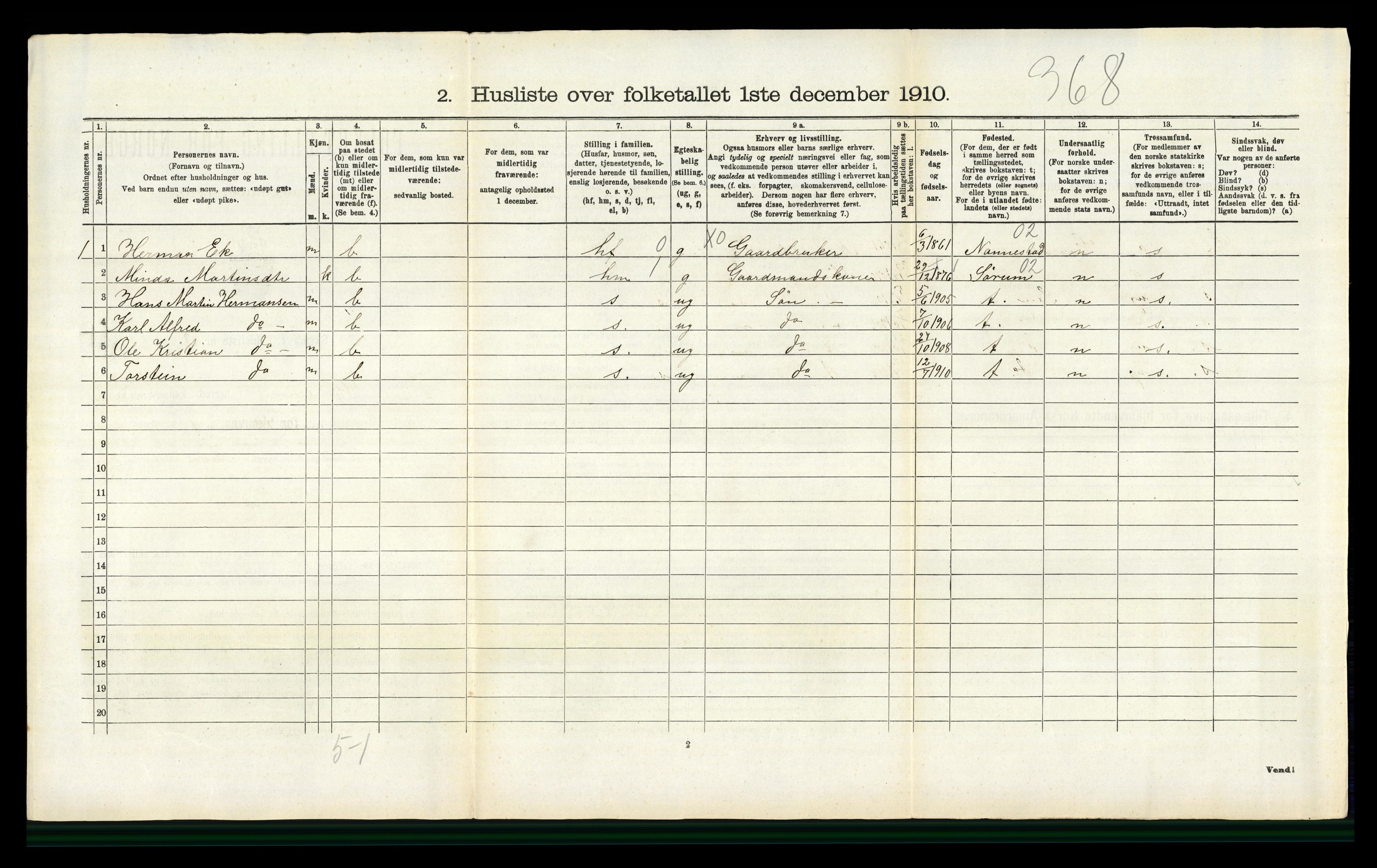 RA, 1910 census for Gjerdrum, 1910, p. 160