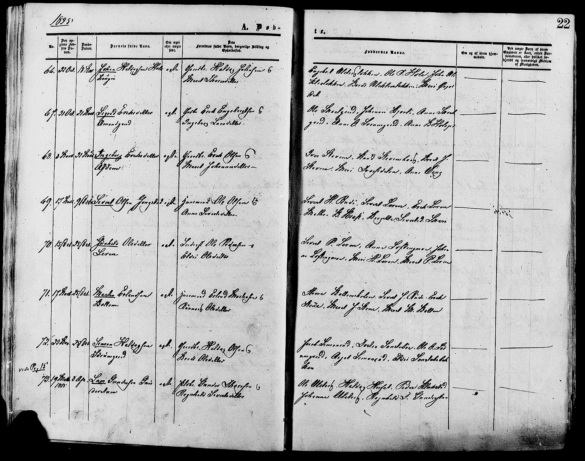 Lesja prestekontor, SAH/PREST-068/H/Ha/Haa/L0008: Parish register (official) no. 8, 1854-1880, p. 22