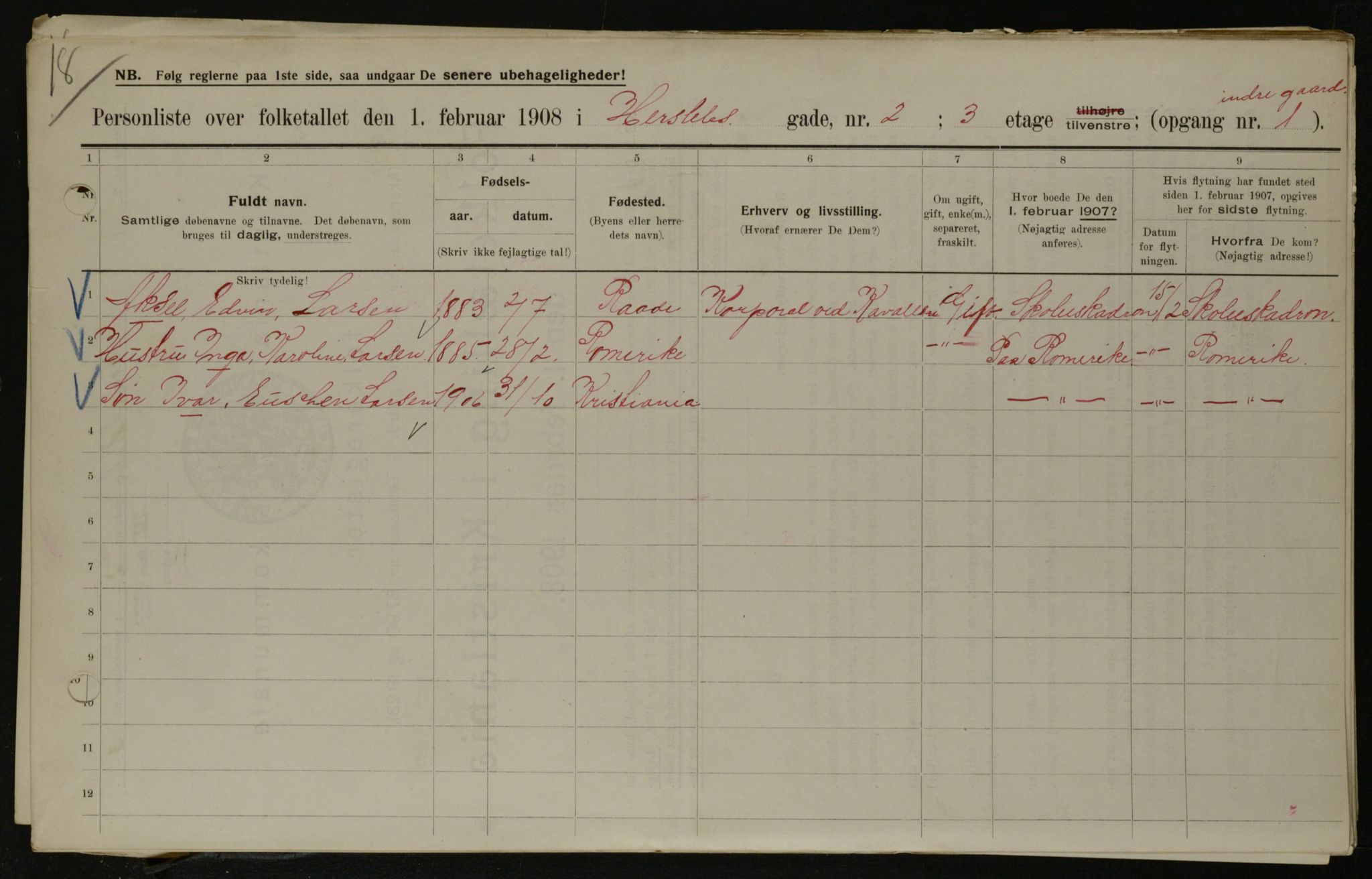 OBA, Municipal Census 1908 for Kristiania, 1908, p. 35163