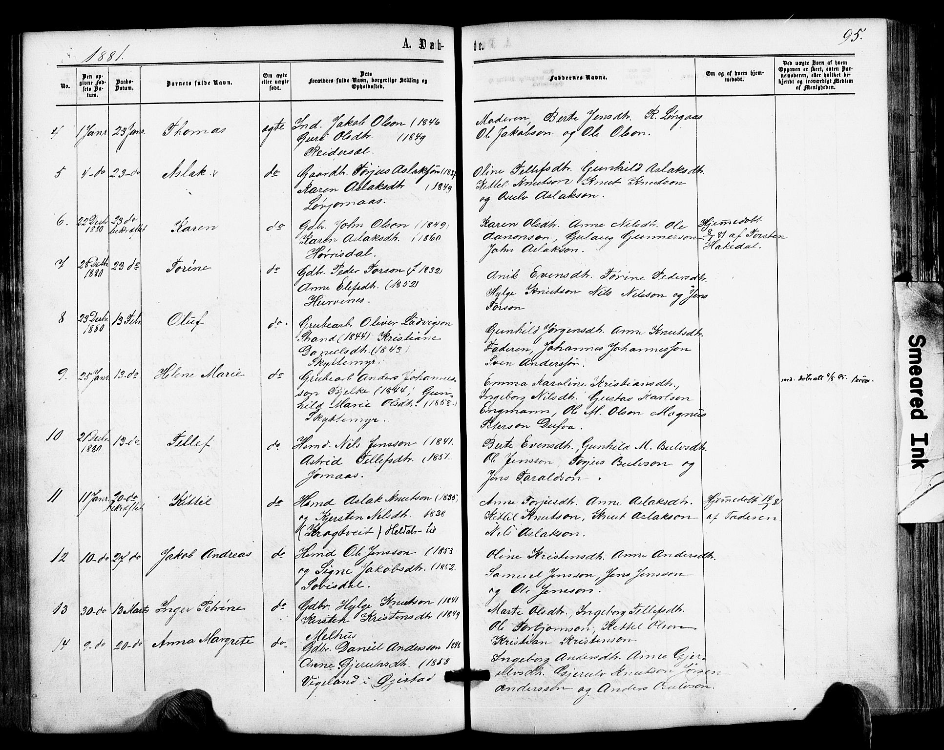 Froland sokneprestkontor, AV/SAK-1111-0013/F/Fa/L0003: Parish register (official) no. A 3, 1864-1881, p. 95