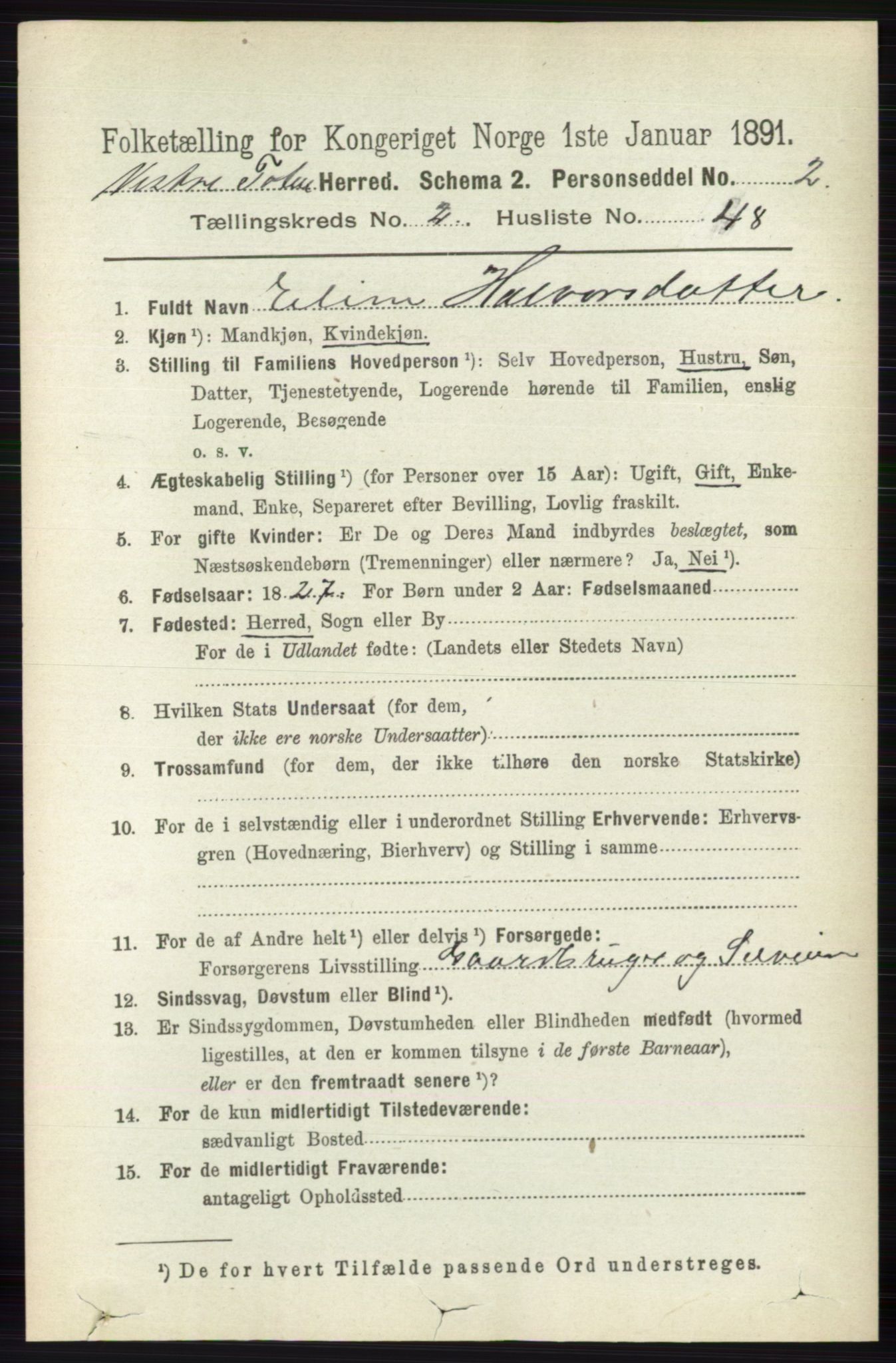 RA, 1891 census for 0529 Vestre Toten, 1891, p. 1709