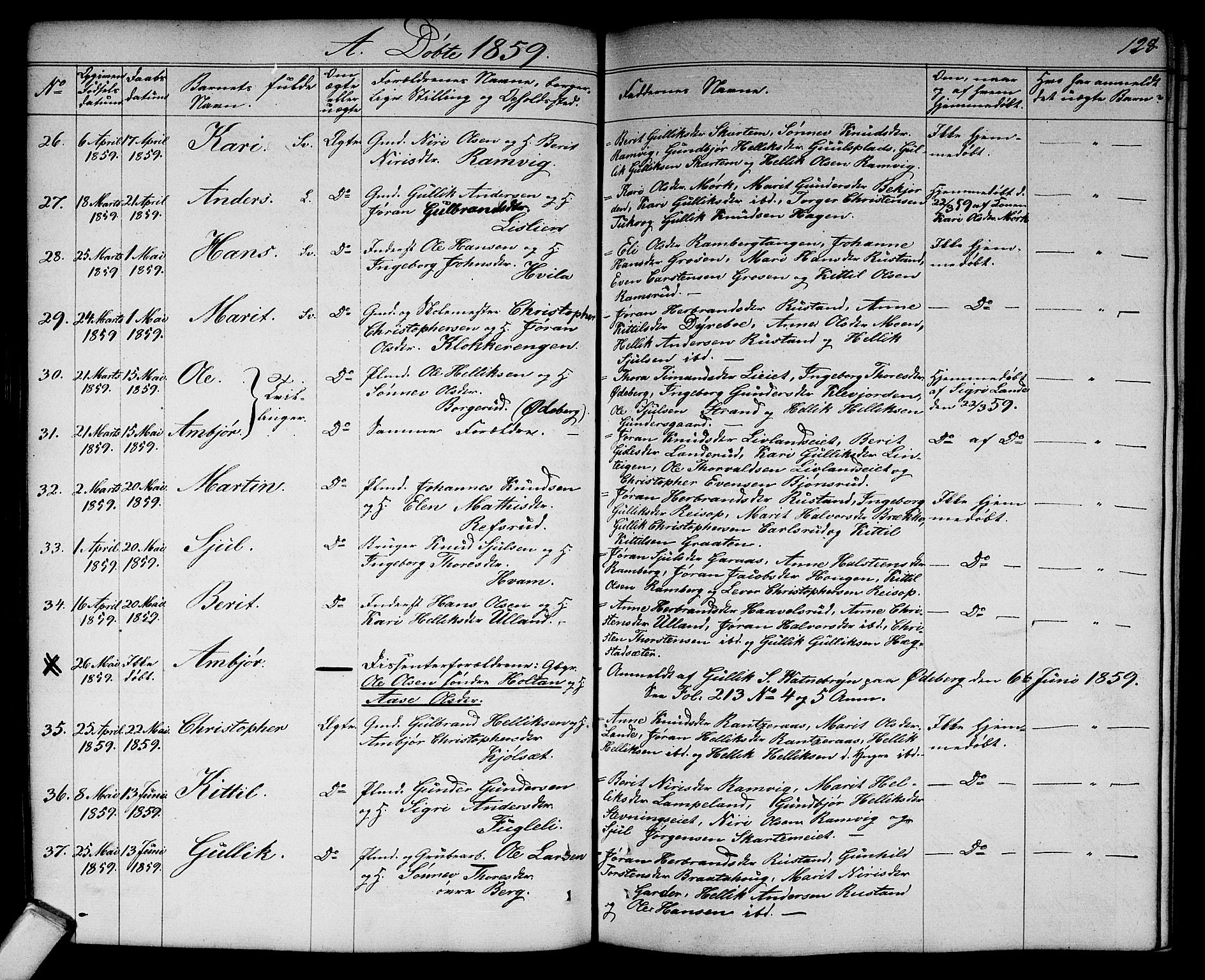 Flesberg kirkebøker, AV/SAKO-A-18/G/Ga/L0002: Parish register (copy) no. I 2, 1834-1860, p. 128