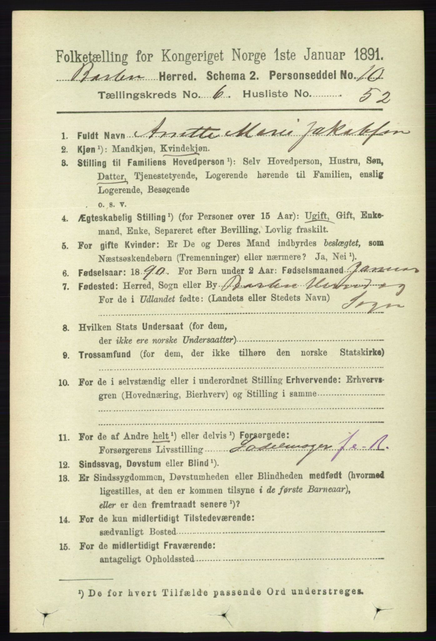 RA, 1891 census for 0990 Barbu, 1891, p. 4823