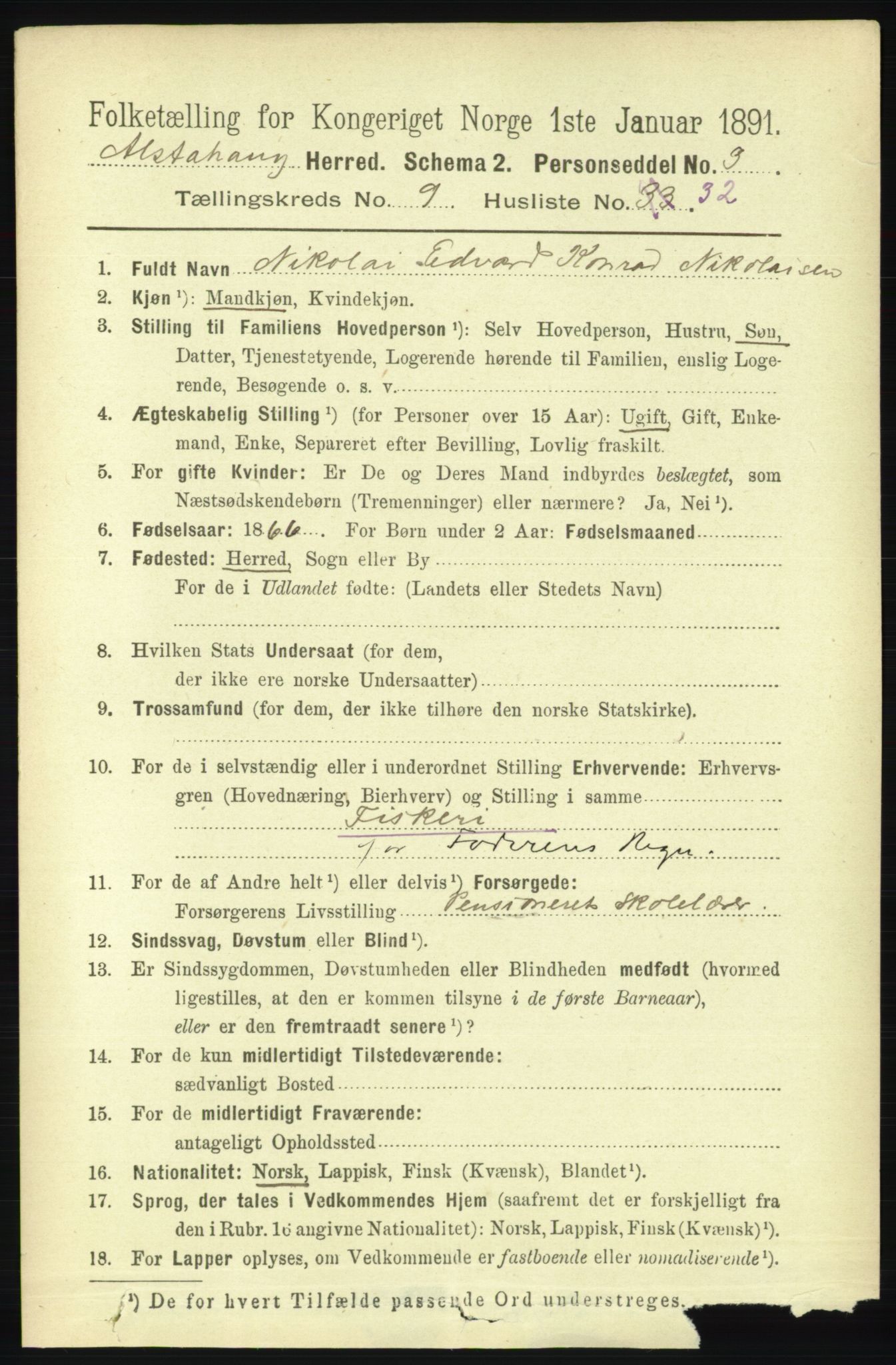 RA, 1891 census for 1820 Alstahaug, 1891, p. 3461