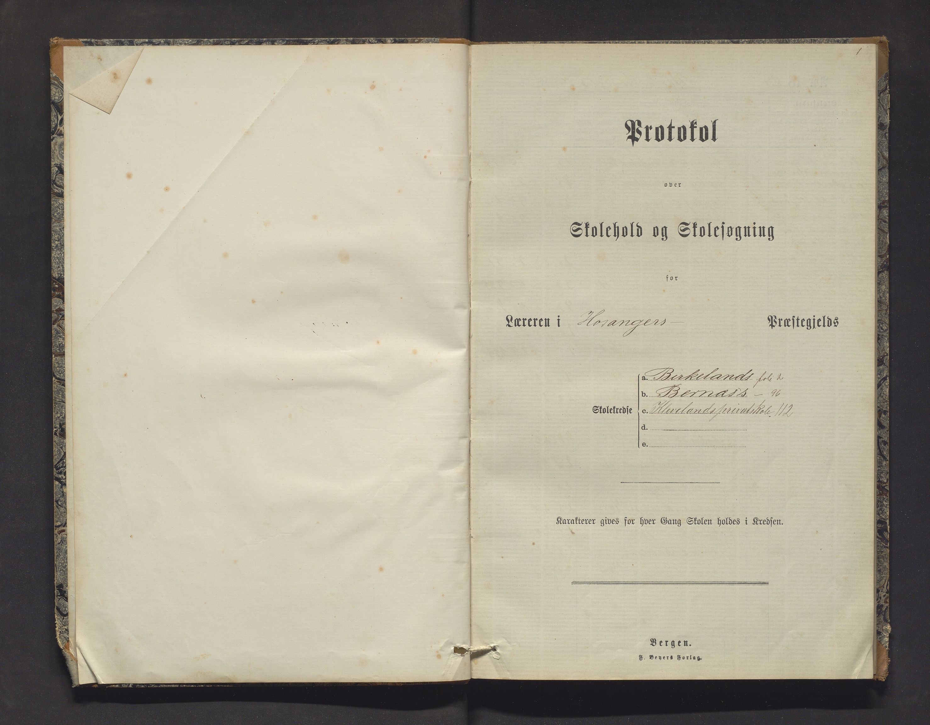 Hosanger kommune. Barneskulane, IKAH/1253a-231/F/Fa/L0019: Skuleprotokoll for Bernes, Kleppe og Birkeland krinsar, 1883-1893