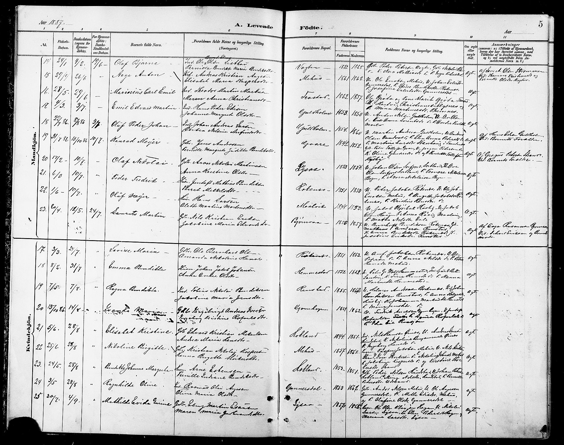 Kvæfjord sokneprestkontor, AV/SATØ-S-1323/G/Ga/Gab/L0005klokker: Parish register (copy) no. 5, 1886-1911, p. 5