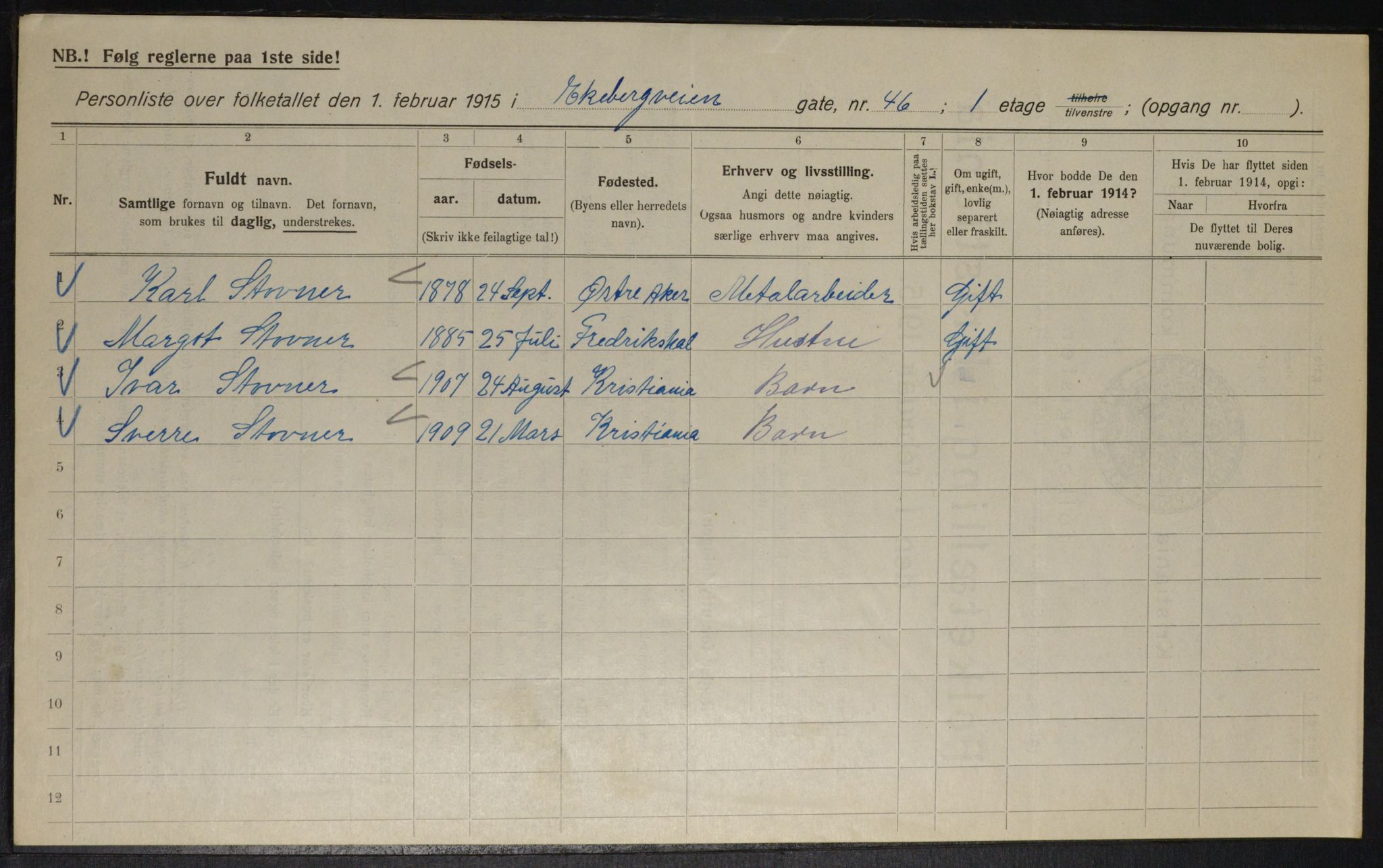 OBA, Municipal Census 1915 for Kristiania, 1915, p. 19985