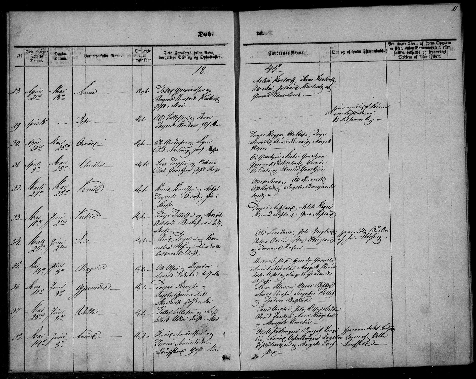 Mo kirkebøker, AV/SAKO-A-286/F/Fa/L0005: Parish register (official) no. I 5, 1844-1864, p. 11