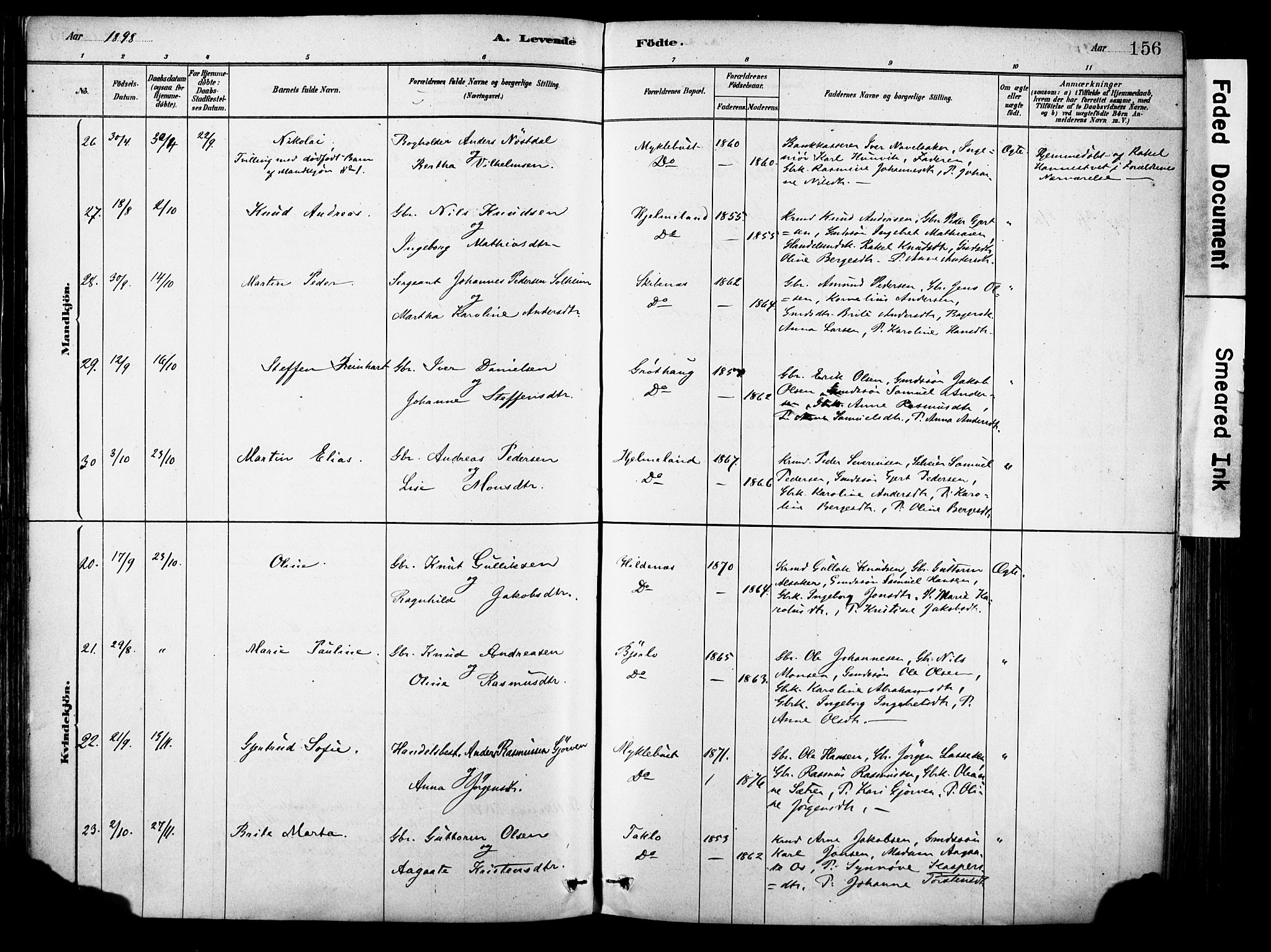 Eid sokneprestembete, AV/SAB-A-82301/H/Haa/Haab/L0001: Parish register (official) no. B 1, 1879-1906, p. 156