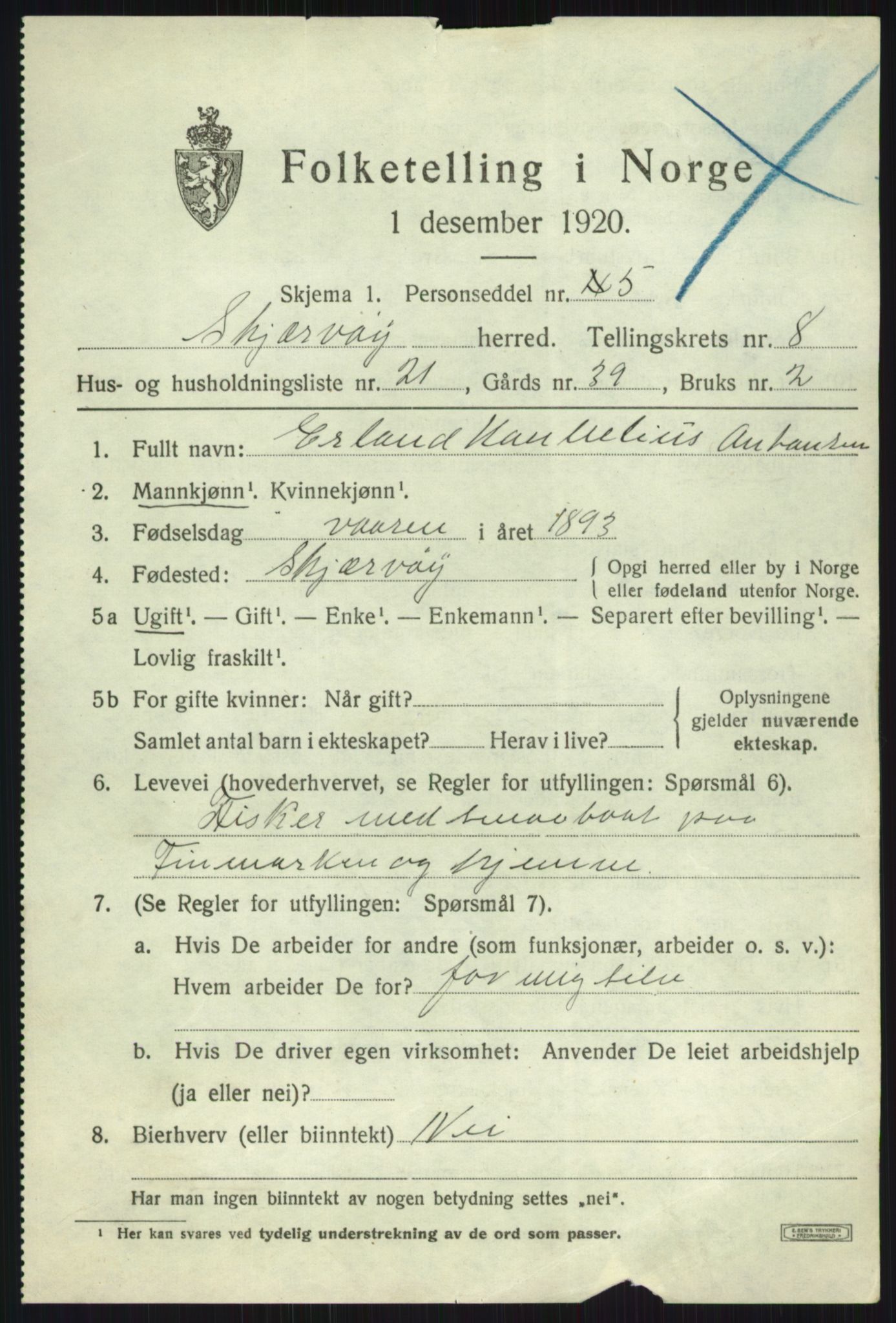 SATØ, 1920 census for Skjervøy, 1920, p. 5105