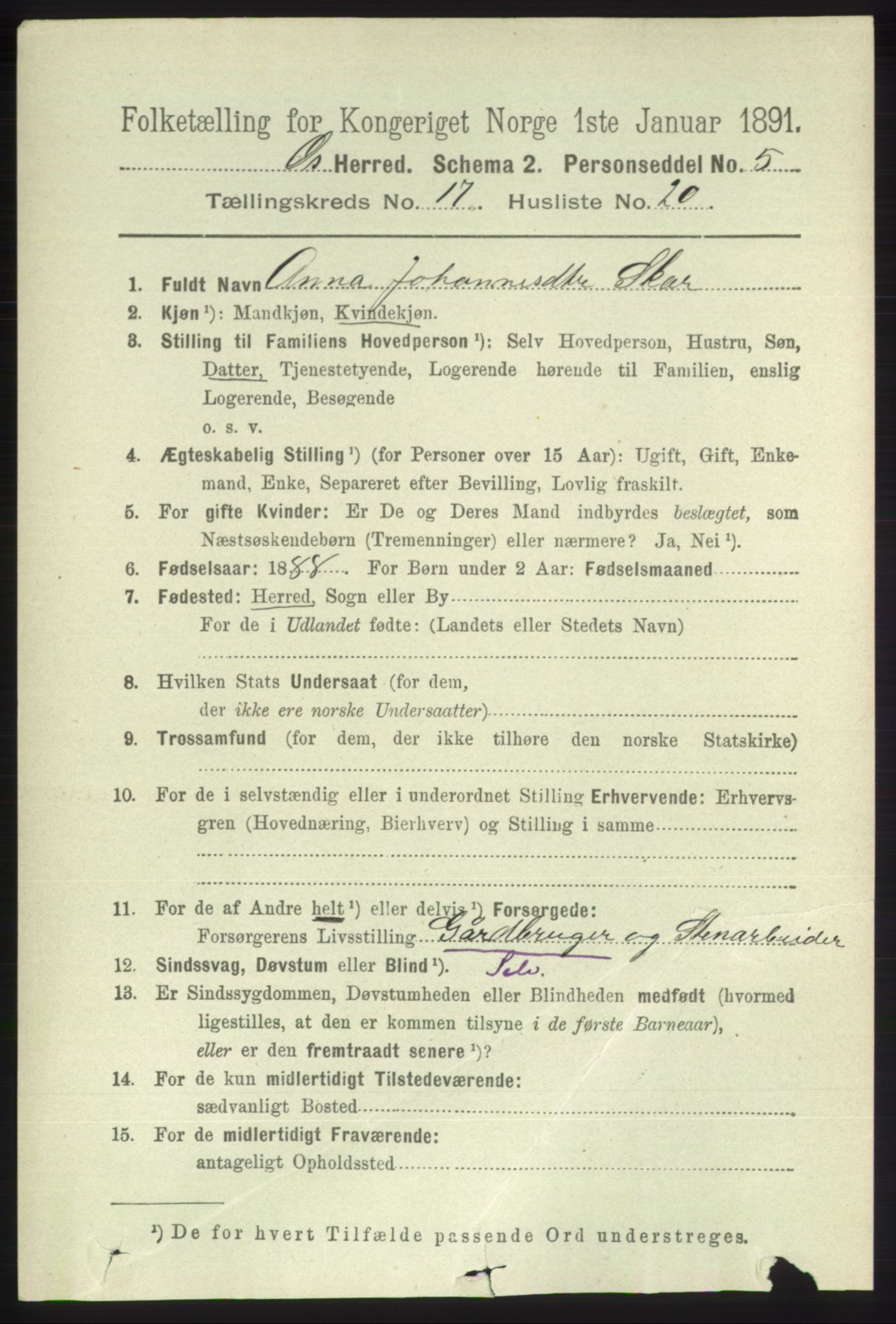 RA, 1891 census for 1243 Os, 1891, p. 3861