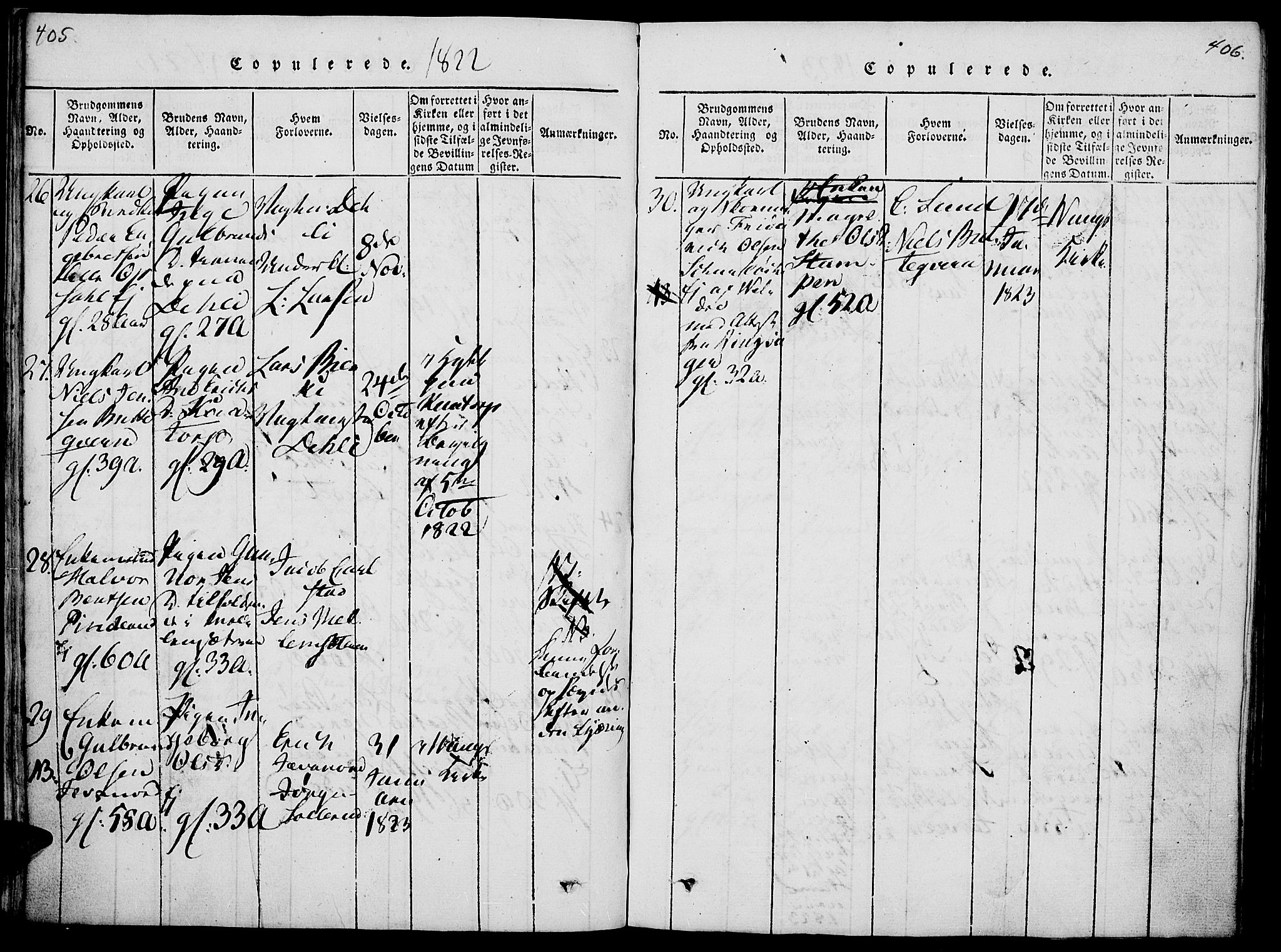 Vang prestekontor, Hedmark, AV/SAH-PREST-008/H/Ha/Haa/L0008: Parish register (official) no. 8, 1815-1826, p. 405-406