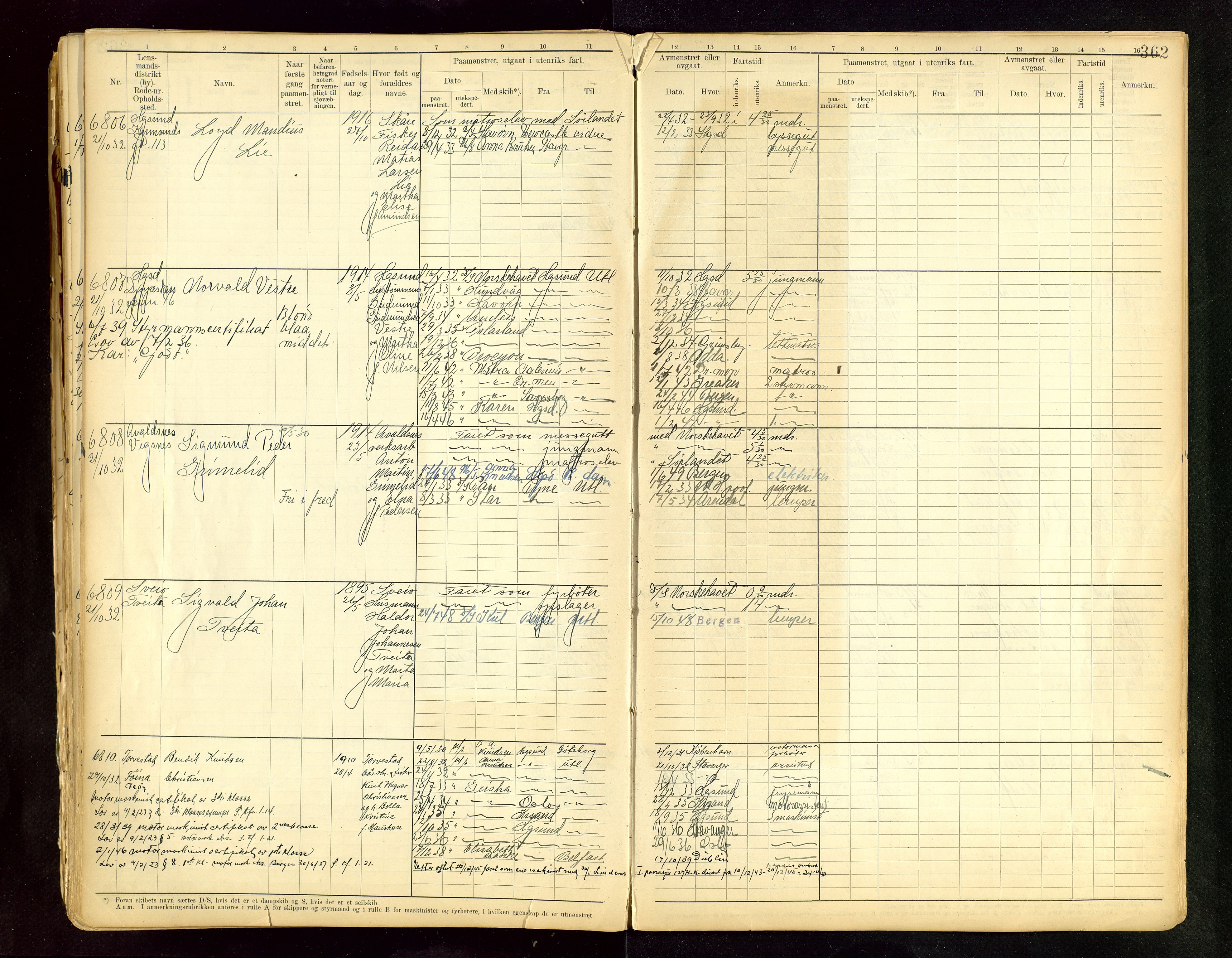 Haugesund sjømannskontor, SAST/A-102007/F/Fb/Fbb/L0015: Sjøfartsrulle A Haugesund krets I nr 5001-8970, 1912-1948, p. 362