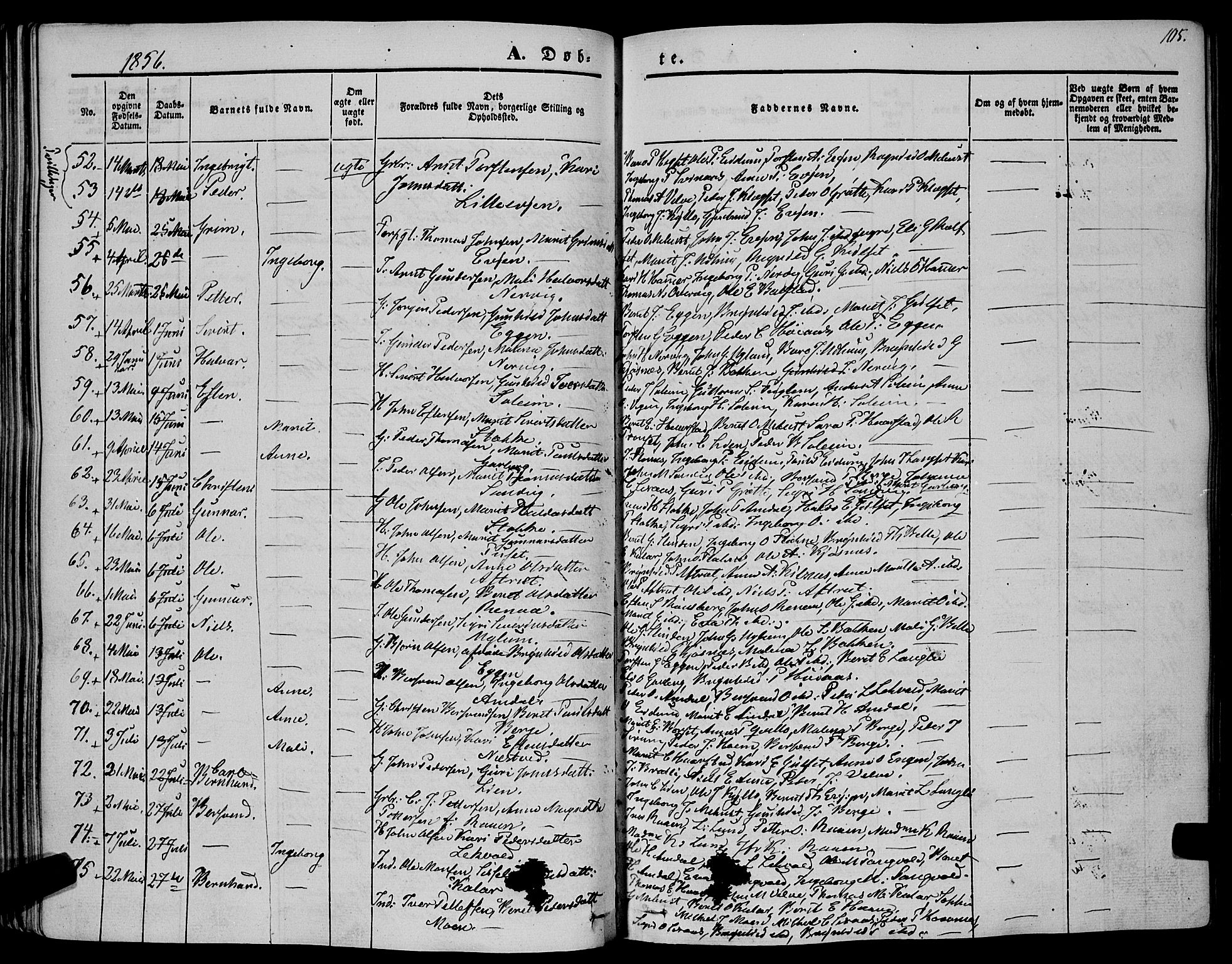 Ministerialprotokoller, klokkerbøker og fødselsregistre - Sør-Trøndelag, AV/SAT-A-1456/695/L1145: Parish register (official) no. 695A06 /1, 1843-1859, p. 105