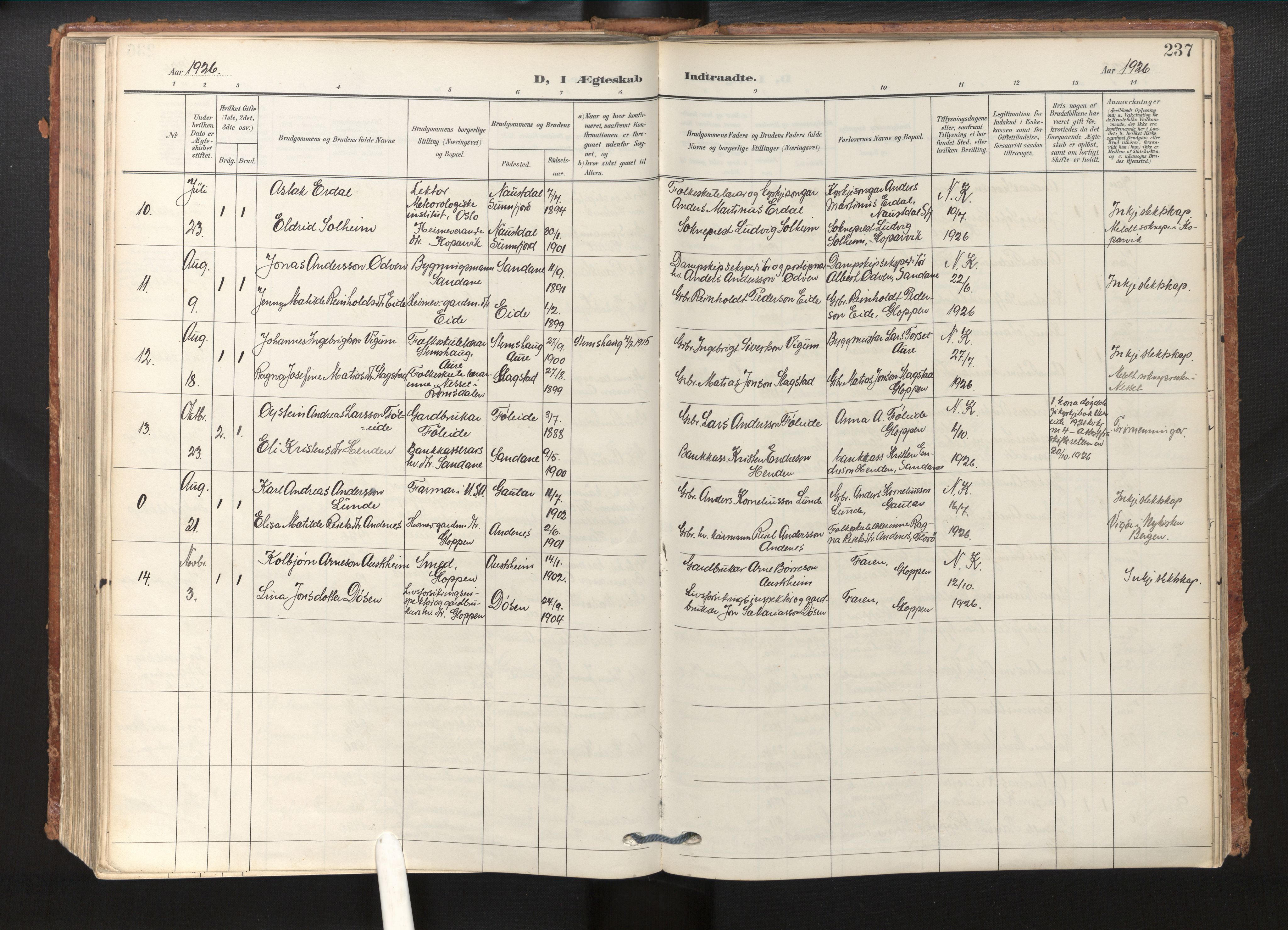 Gloppen sokneprestembete, SAB/A-80101/H/Haa/Haab/L0002: Parish register (official) no. B 2, 1906-1932, p. 236b-237a