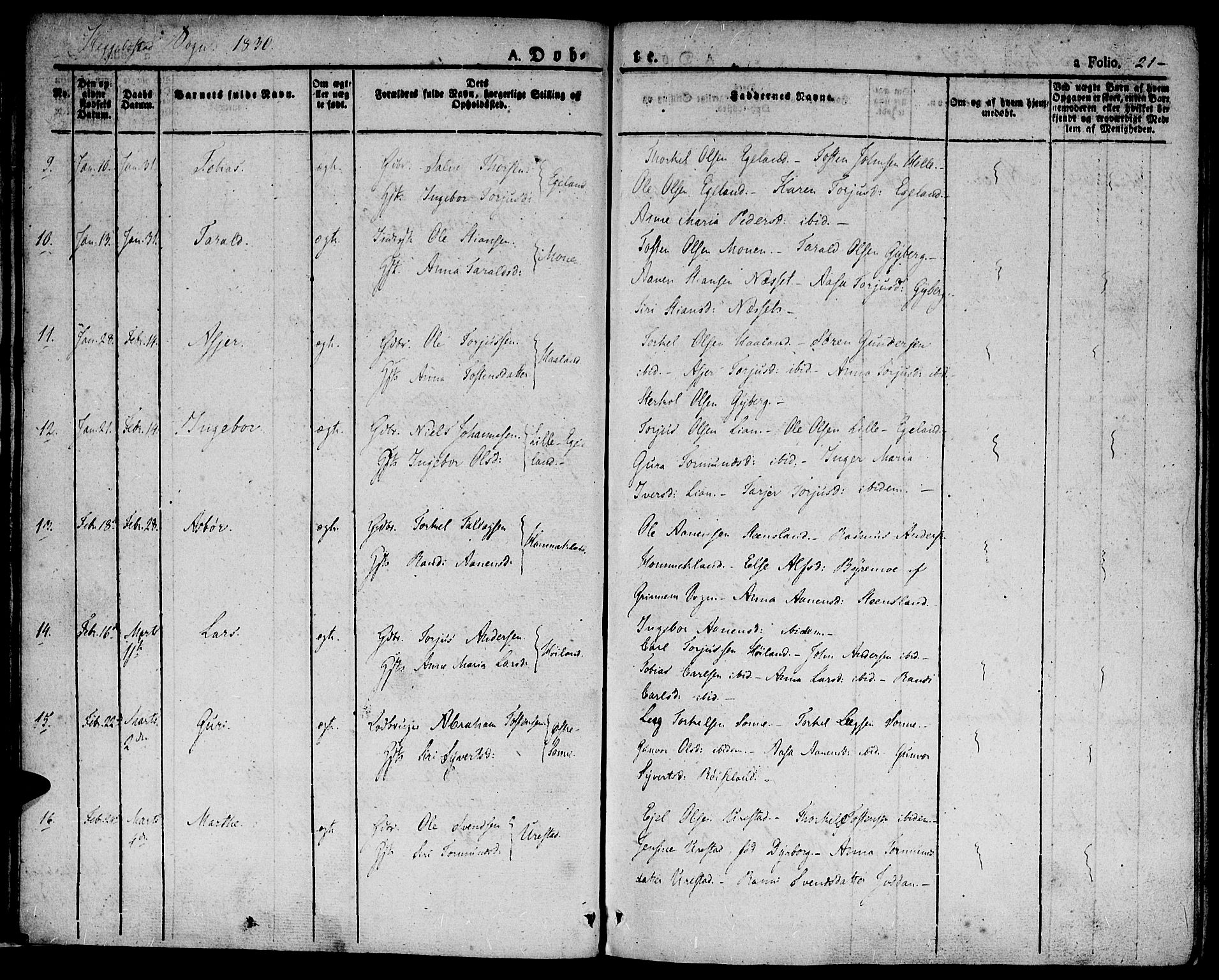 Hægebostad sokneprestkontor, AV/SAK-1111-0024/F/Fa/Faa/L0003: Parish register (official) no. A 3 /1, 1825-1834, p. 21