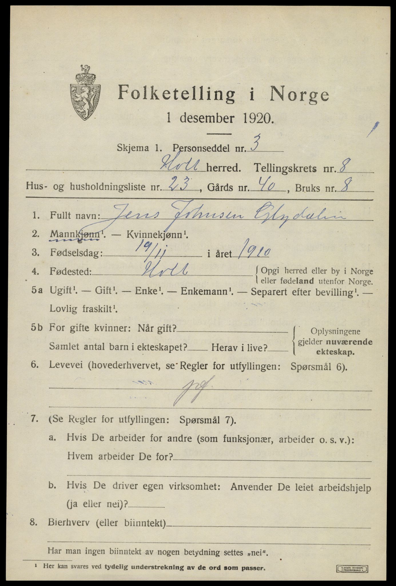 SAK, 1920 census for Holt, 1920, p. 5198