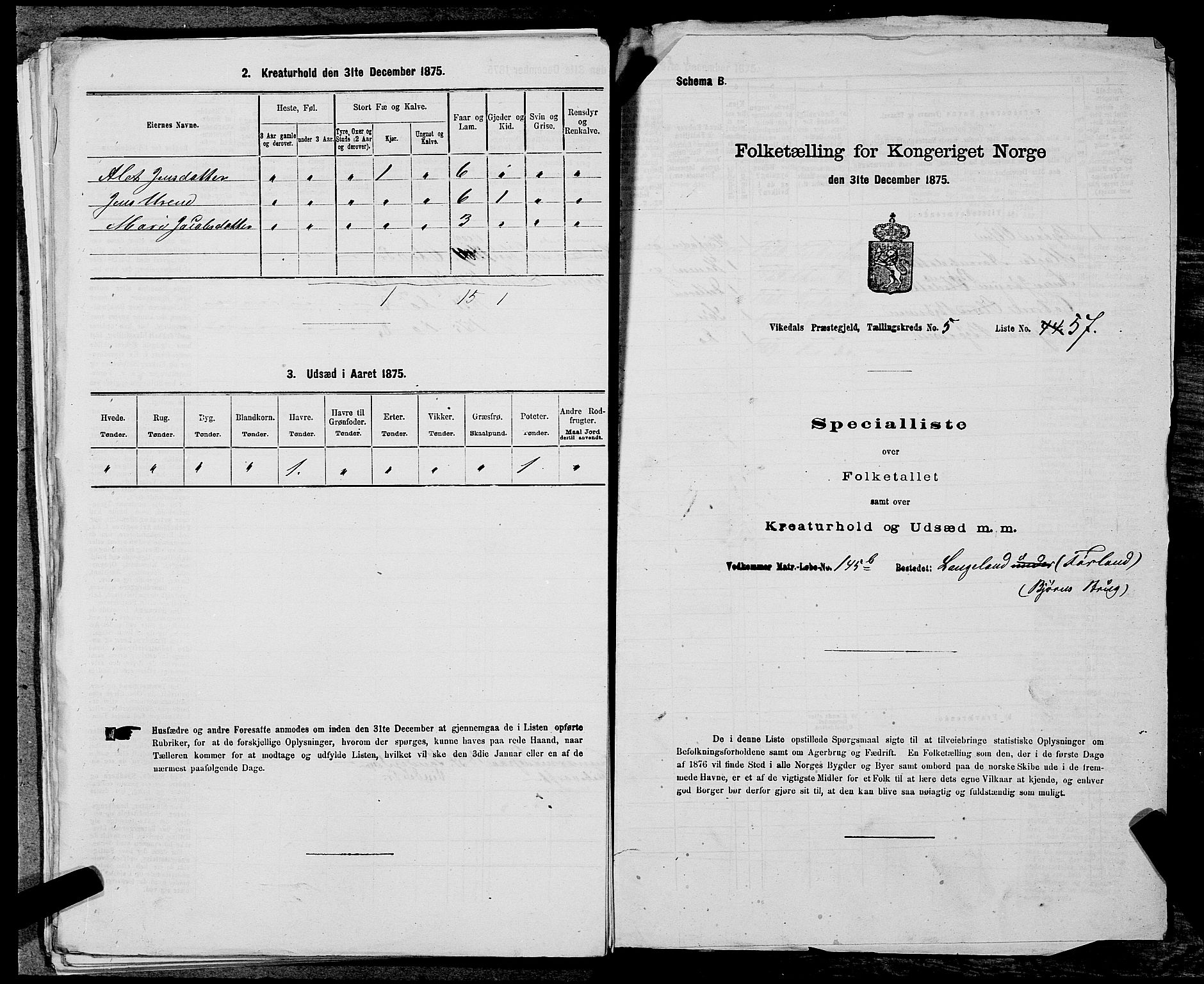 SAST, 1875 census for 1157P Vikedal, 1875, p. 649