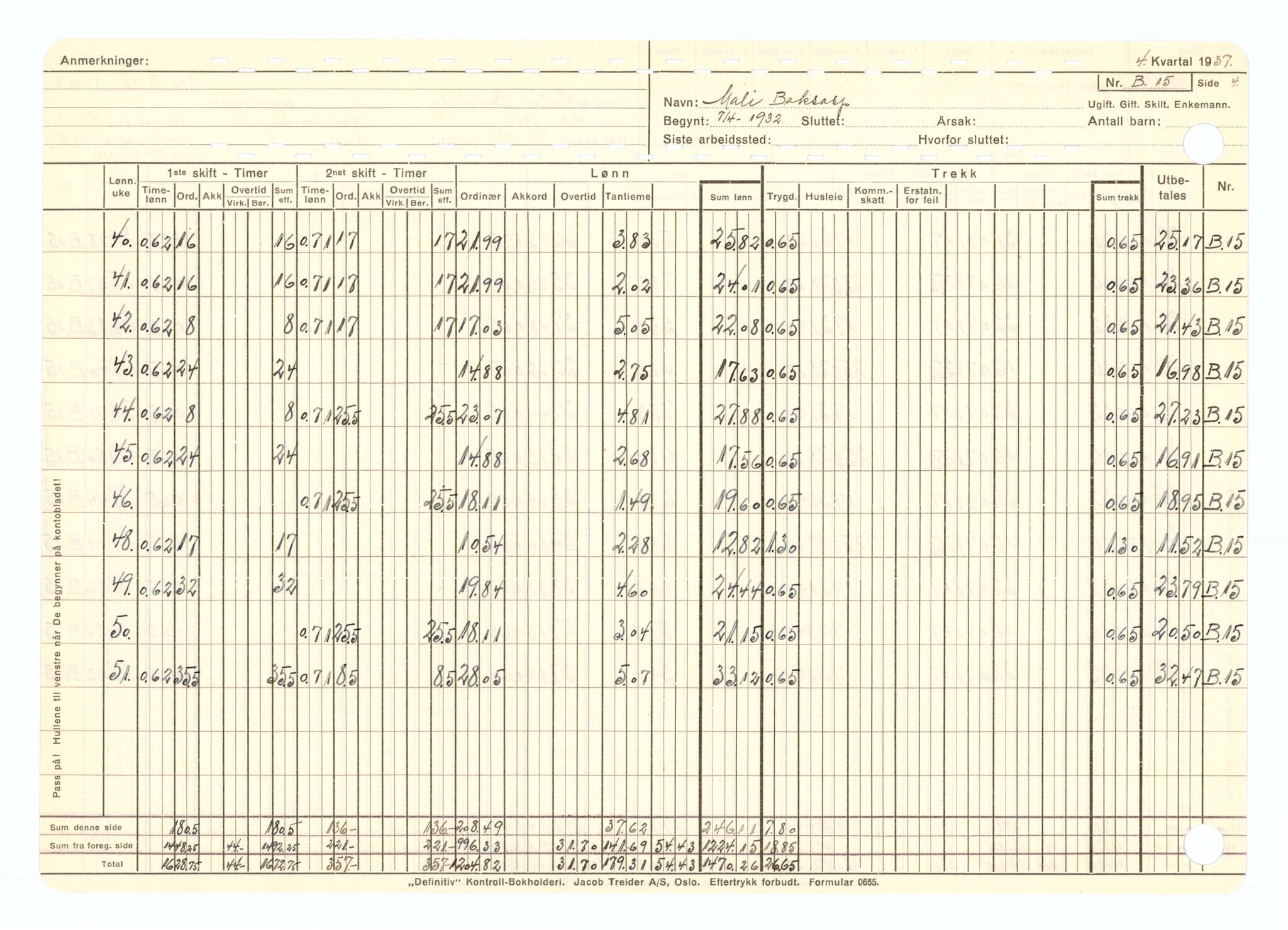 Tingvoll Ullvarefabrikk, IKAM/P-00482/R/Rb/Rbb/L0002/0001: Lønningslister / Lønningslister, 1937