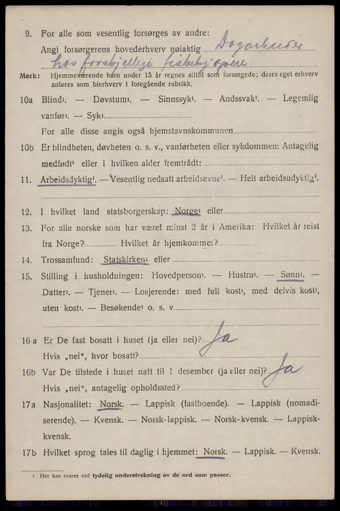 SAT, 1920 census for Dverberg, 1920, p. 7121