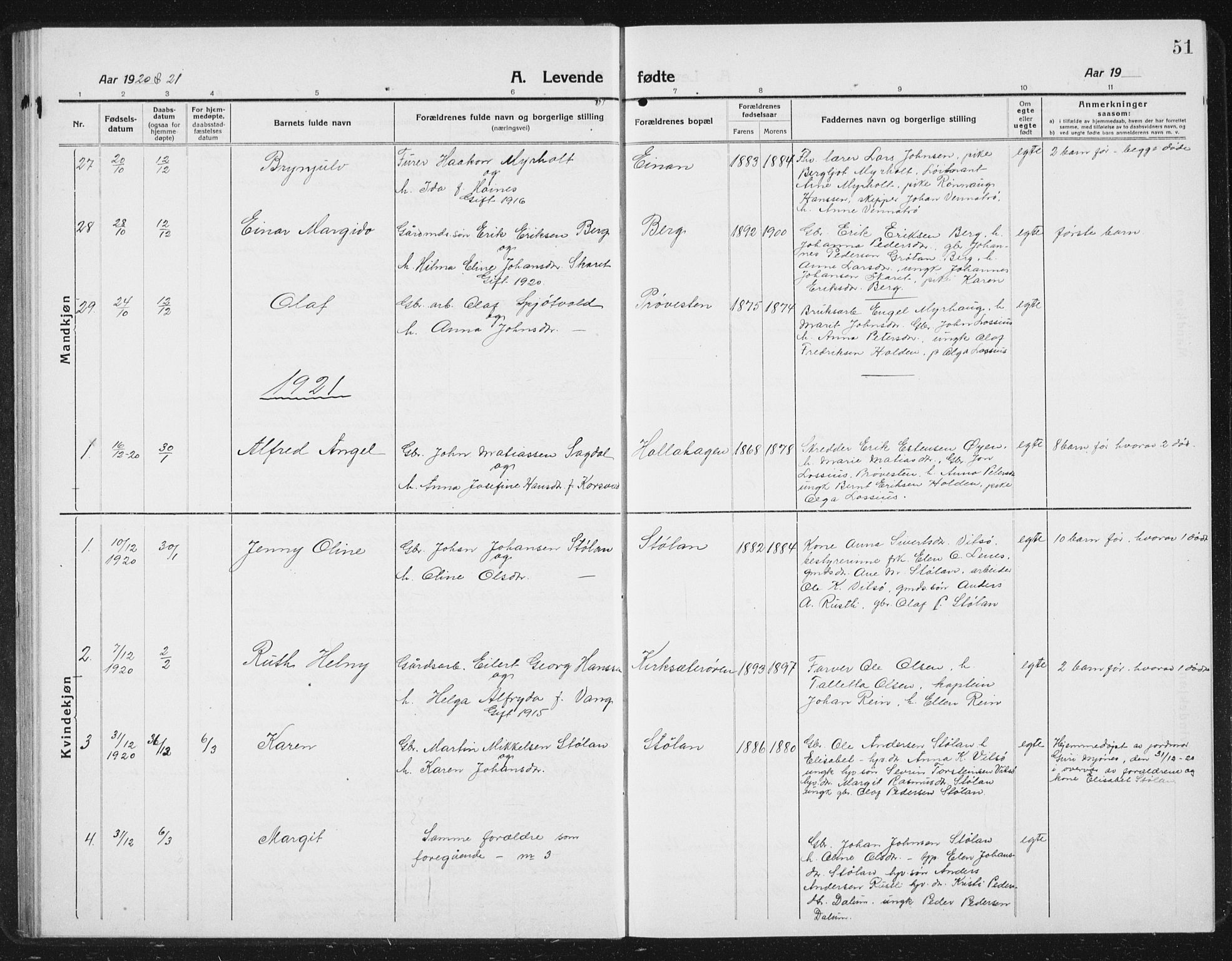 Ministerialprotokoller, klokkerbøker og fødselsregistre - Sør-Trøndelag, SAT/A-1456/630/L0506: Parish register (copy) no. 630C04, 1914-1933, p. 51