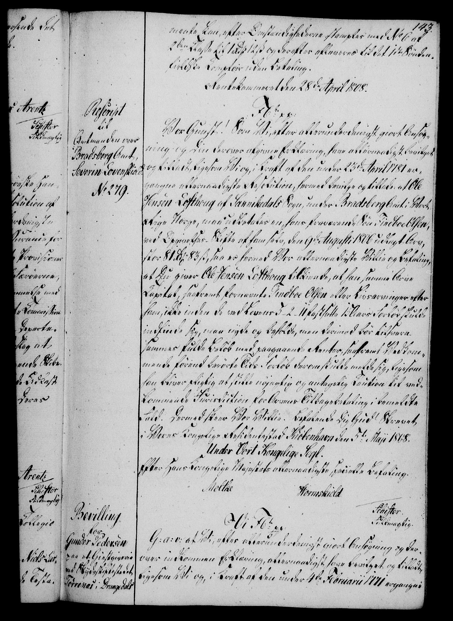 Rentekammeret, Kammerkanselliet, RA/EA-3111/G/Gg/Gga/L0019: Norsk ekspedisjonsprotokoll med register (merket RK 53.19), 1807-1810, p. 143