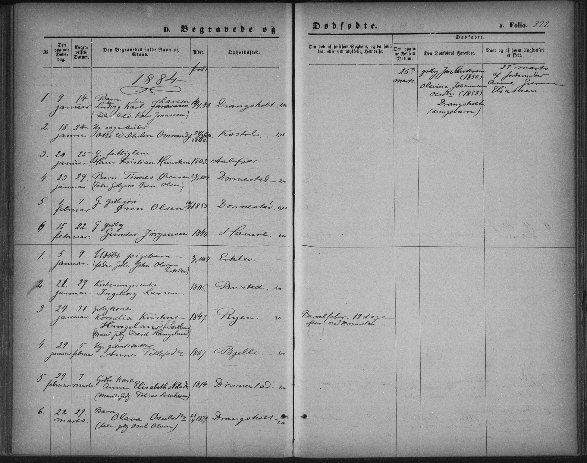 Tveit sokneprestkontor, SAK/1111-0043/F/Fa/L0006: Parish register (official) no. A 6, 1872-1886, p. 222