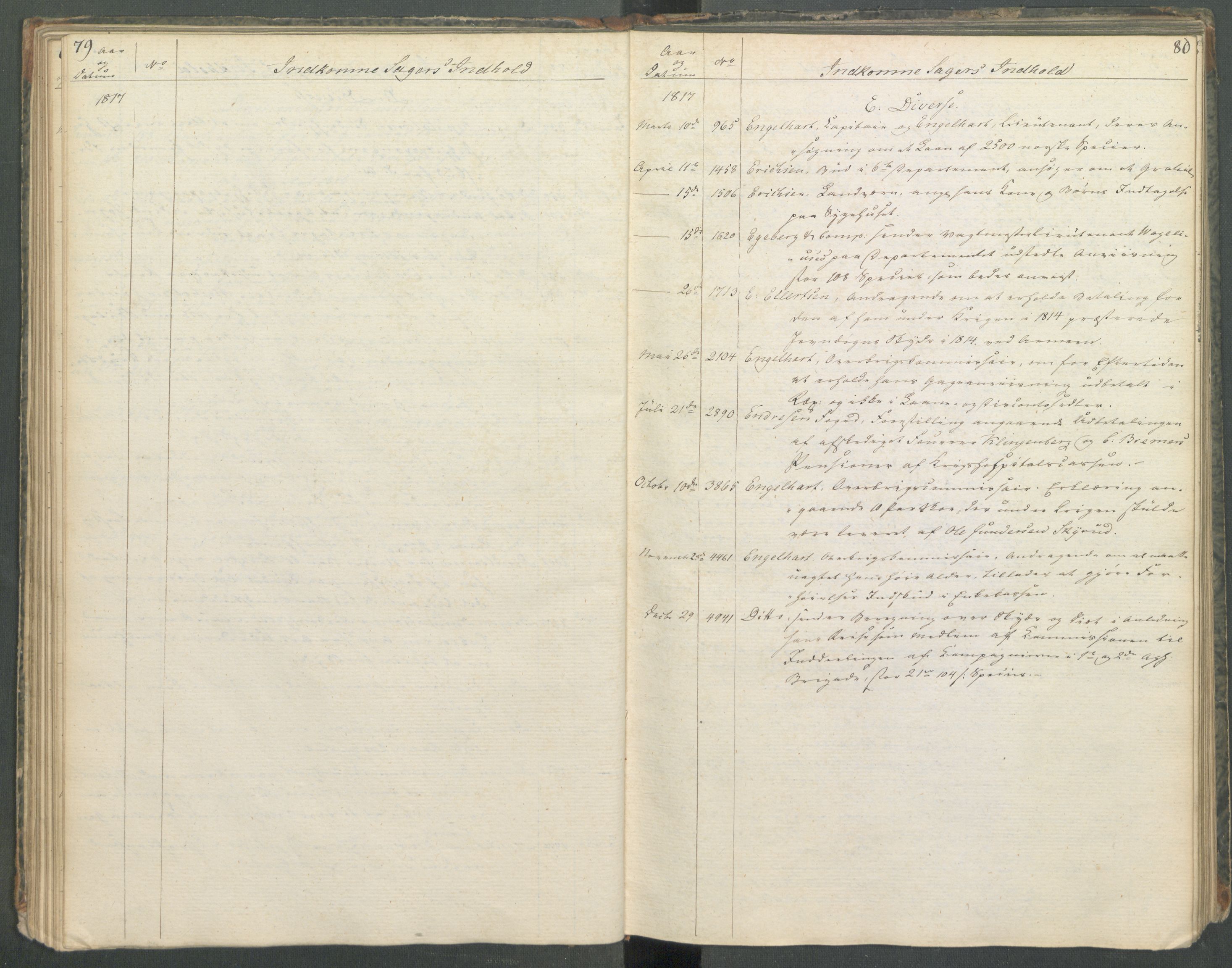 Armédepartementet, AV/RA-RAFA-3493/C/Ca/L0013: 6. Departements register over innkomne saker, 1817, p. 79-80