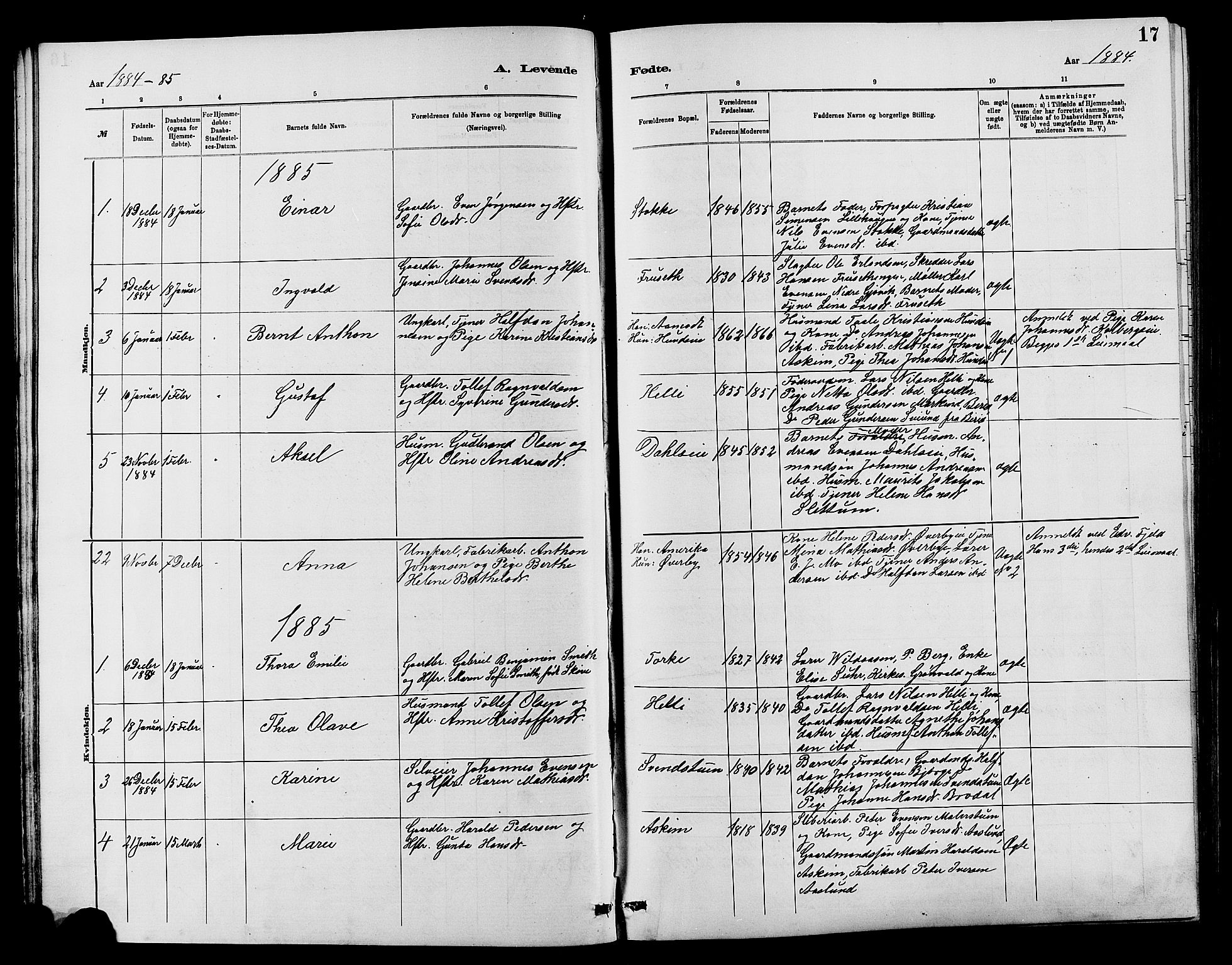 Vardal prestekontor, SAH/PREST-100/H/Ha/Hab/L0007: Parish register (copy) no. 7 /1, 1881-1895, p. 17