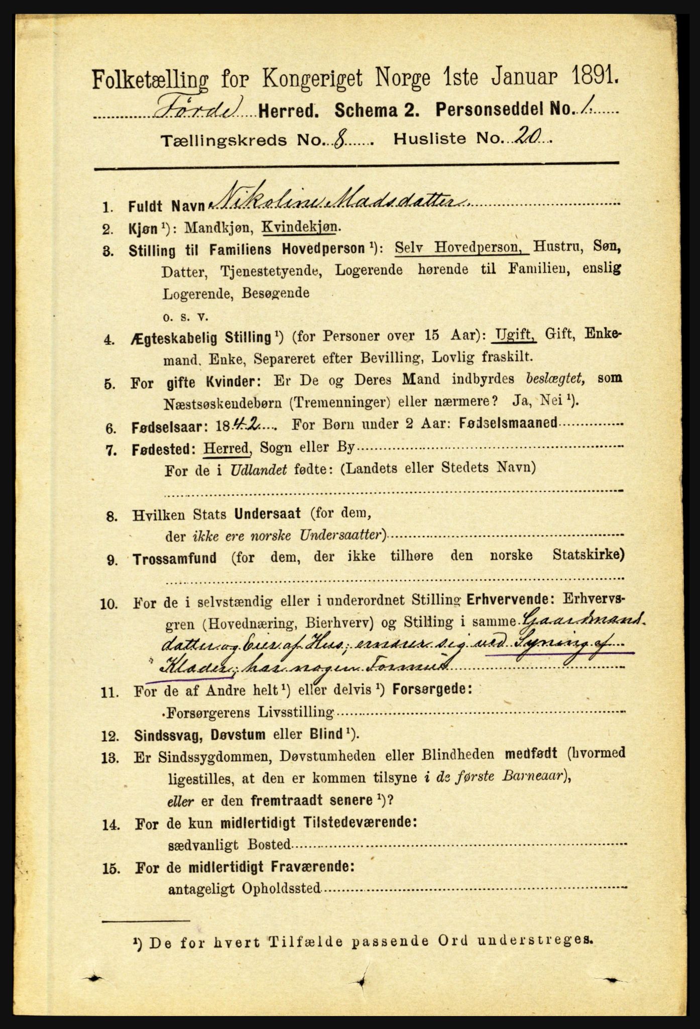 RA, 1891 census for 1432 Førde, 1891, p. 2993