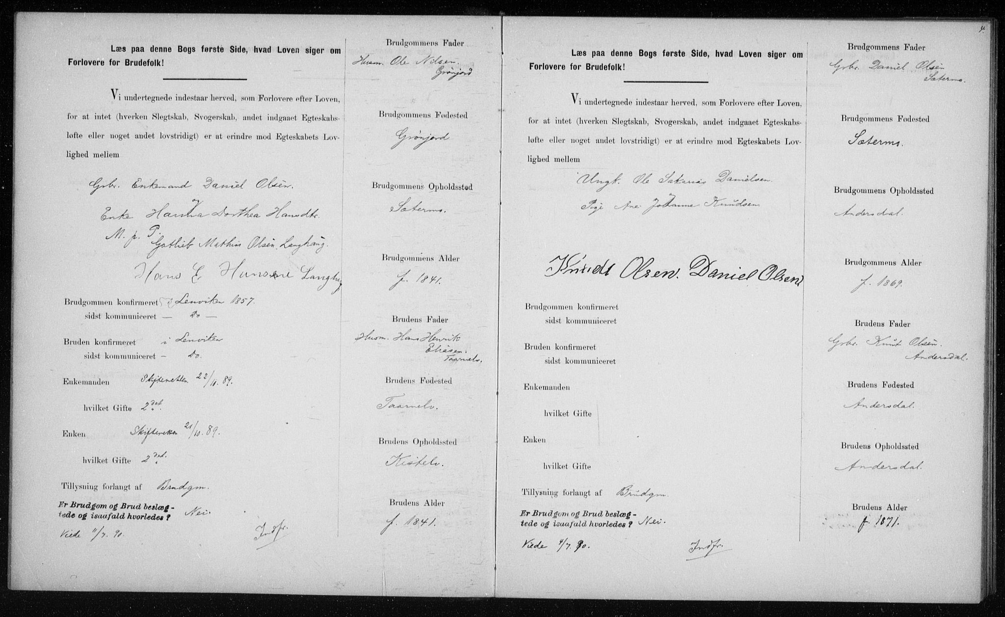 Lenvik sokneprestembete, AV/SATØ-S-1310/I/Ie/L0129: Banns register no. 129, 1890-1895, p. 4