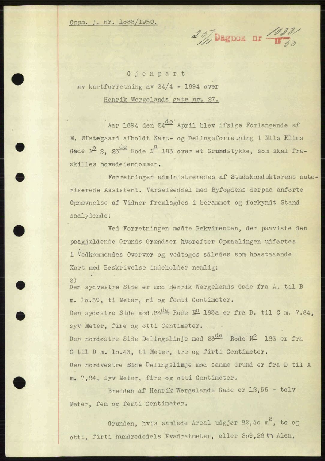 Byfogd og Byskriver i Bergen, SAB/A-3401/03/03Bc/L0034: Mortgage book no. A27-28, 1950-1950, Diary no: : 10331/1950