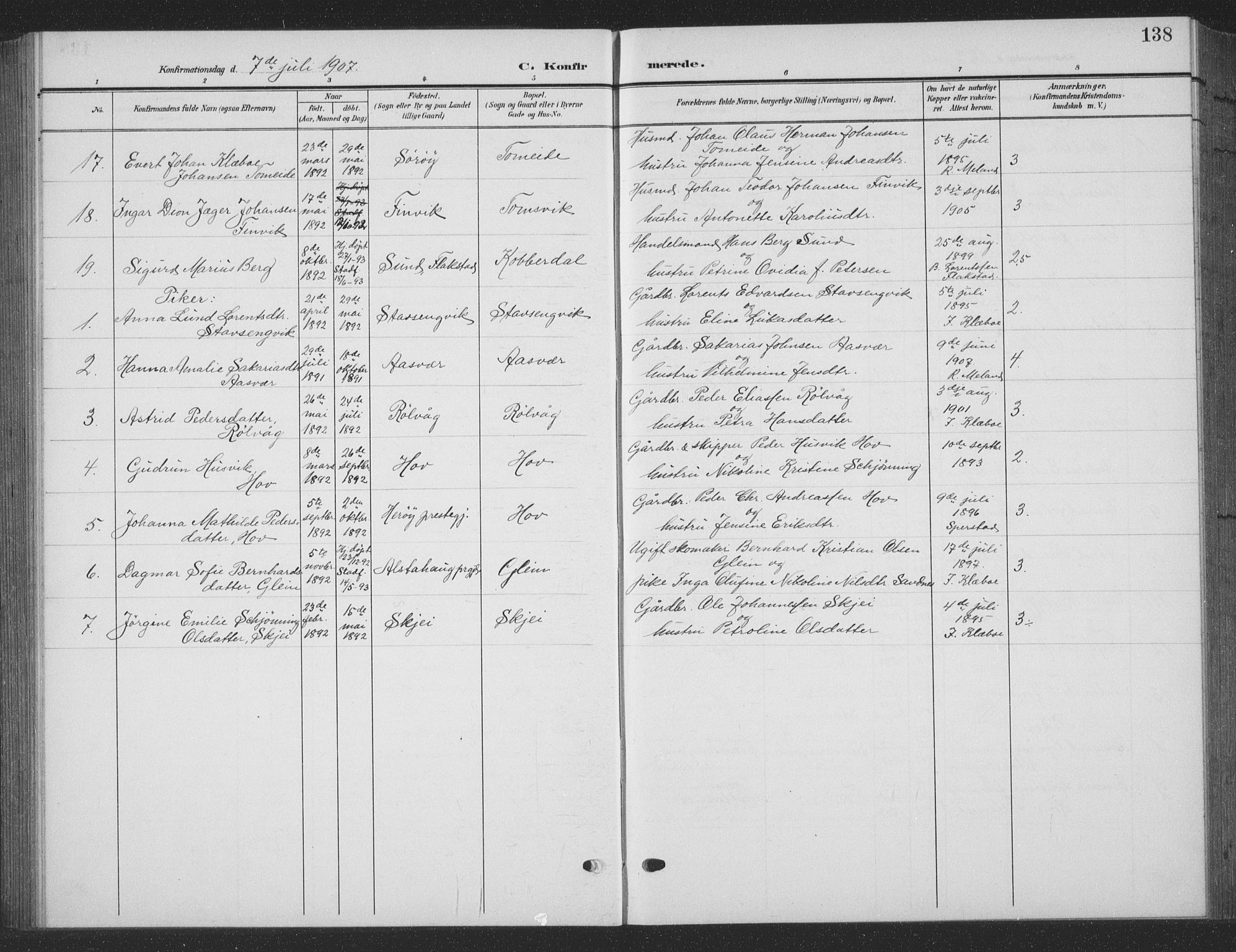 Ministerialprotokoller, klokkerbøker og fødselsregistre - Nordland, AV/SAT-A-1459/835/L0533: Parish register (copy) no. 835C05, 1906-1939, p. 138