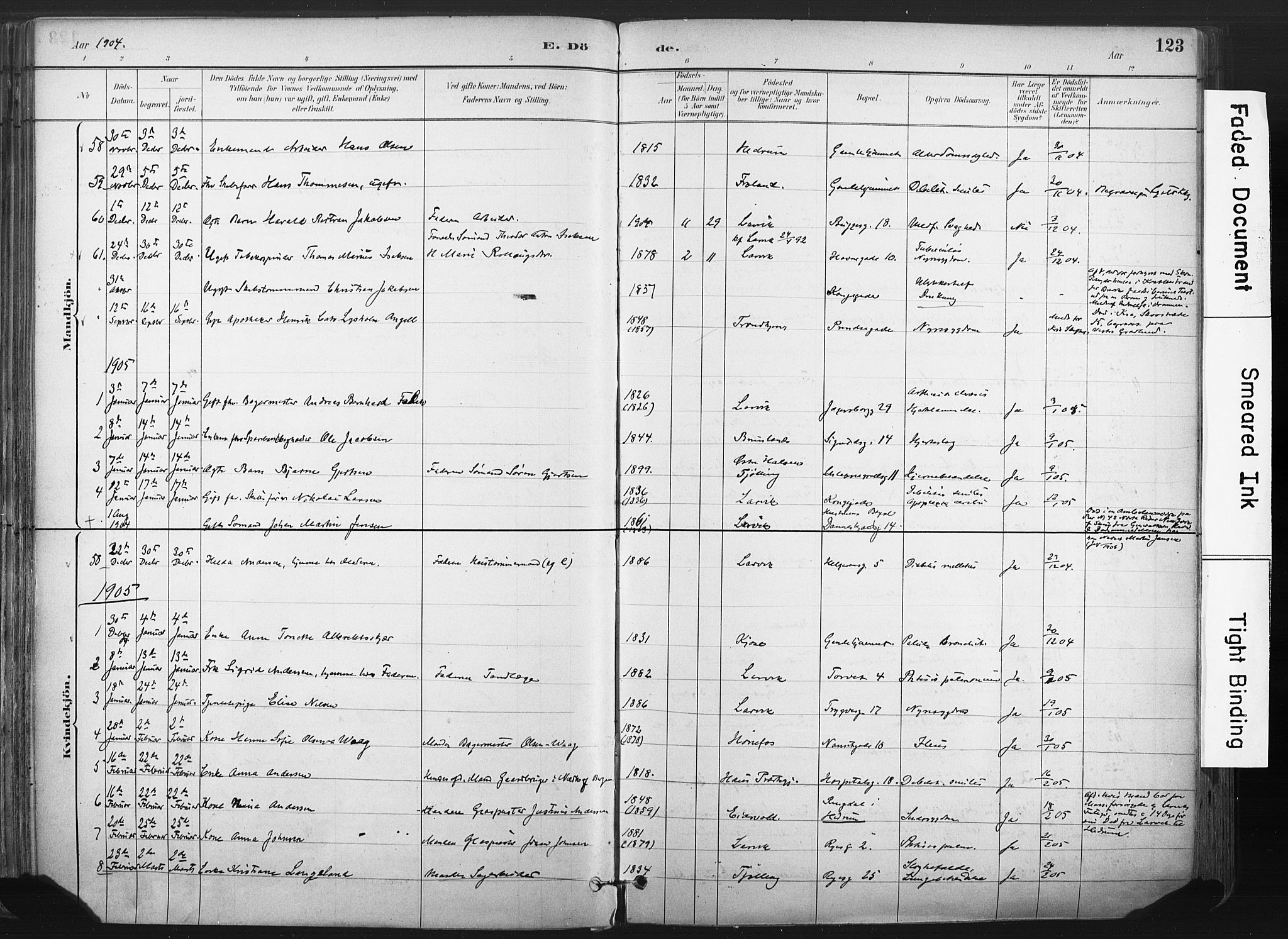 Larvik kirkebøker, SAKO/A-352/F/Fa/L0010: Parish register (official) no. I 10, 1884-1910, p. 123
