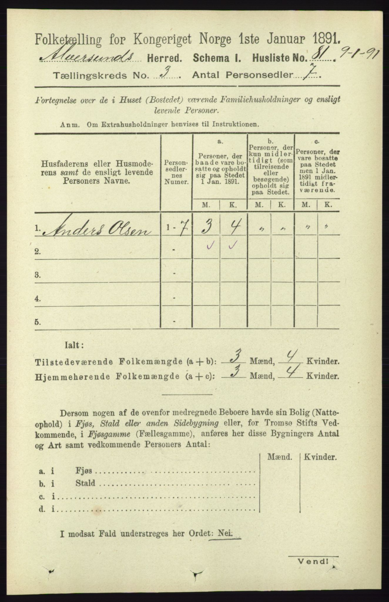 RA, 1891 census for 1257 Alversund, 1891, p. 1025