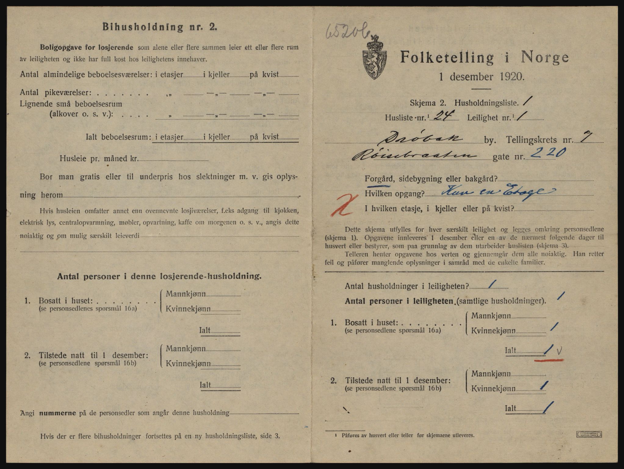 SAO, 1920 census for Drøbak, 1920, p. 1783