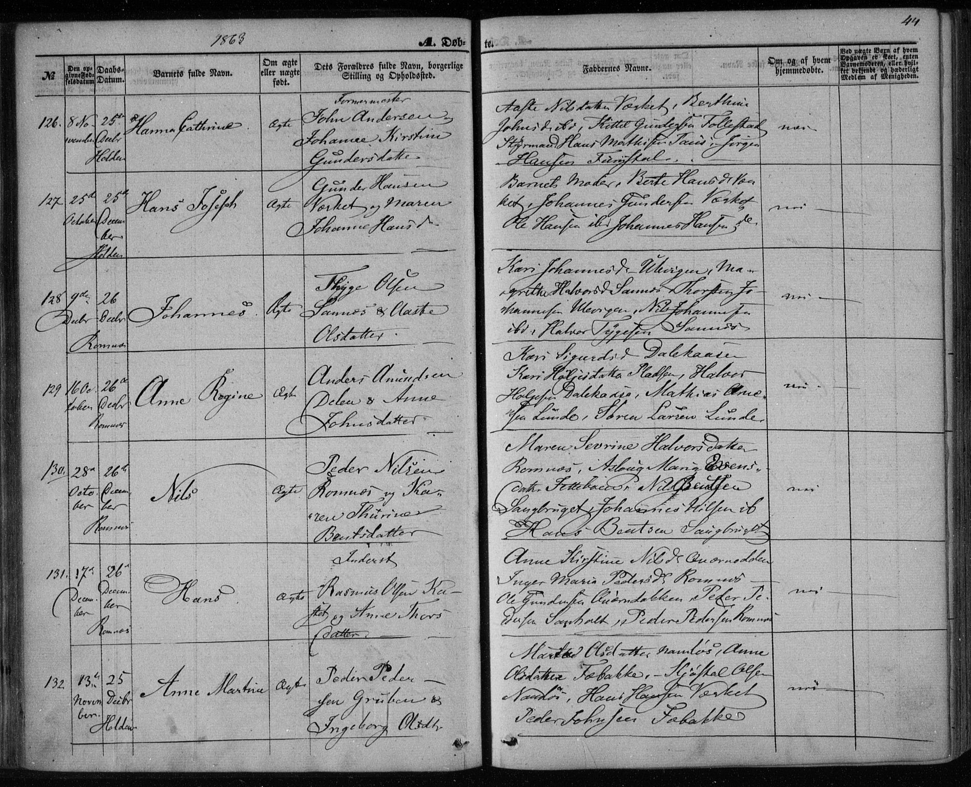 Holla kirkebøker, AV/SAKO-A-272/F/Fa/L0006: Parish register (official) no. 6, 1861-1869, p. 44