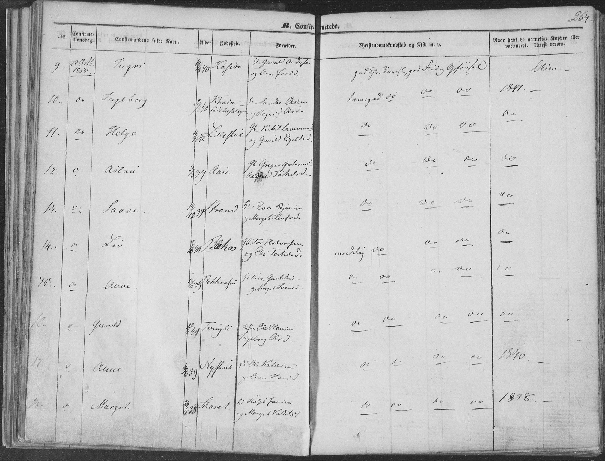 Seljord kirkebøker, SAKO/A-20/F/Fa/L012b: Parish register (official) no. I 12B, 1850-1865, p. 264