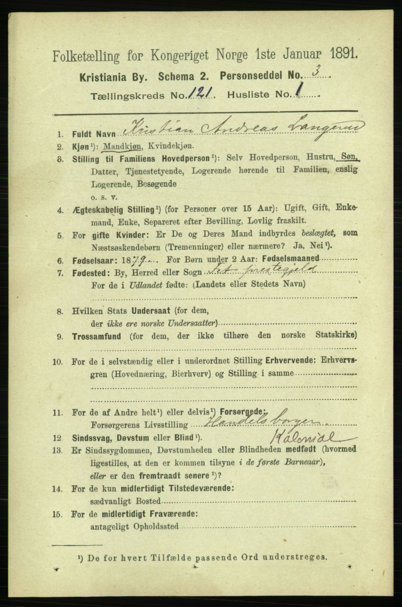 RA, 1891 census for 0301 Kristiania, 1891, p. 64205