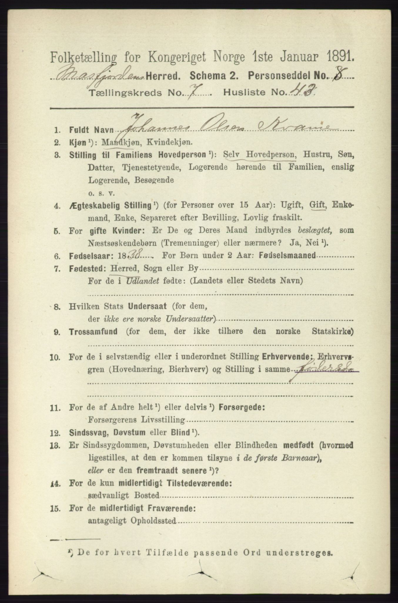 RA, 1891 census for 1266 Masfjorden, 1891, p. 1500