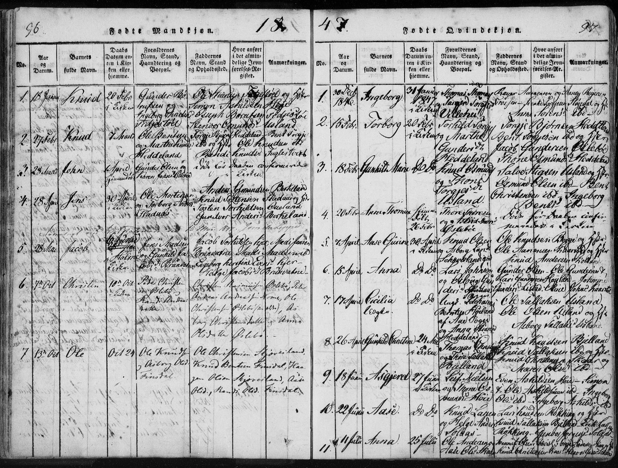 Holum sokneprestkontor, SAK/1111-0022/F/Fa/Fac/L0002: Parish register (official) no. A 2, 1821-1859, p. 96-97