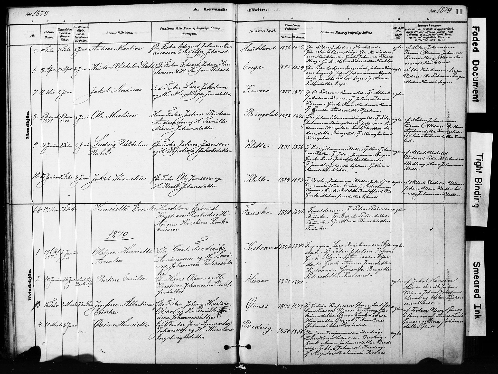 Ministerialprotokoller, klokkerbøker og fødselsregistre - Nordland, AV/SAT-A-1459/852/L0754: Parish register (copy) no. 852C05, 1878-1894, p. 11